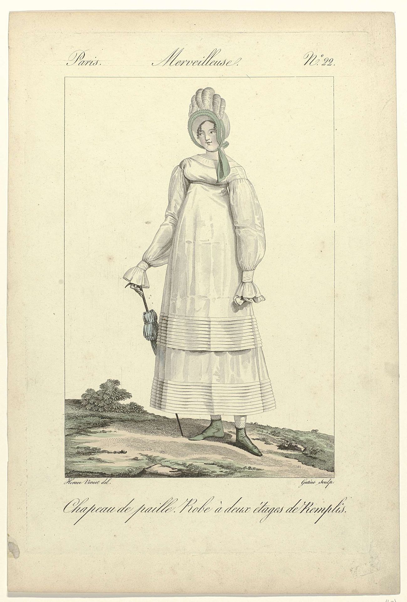 Incroyables et Merveilleuses, 1814, Merveilleuse, No. 22 (bis): Chapeau de paill (...). by Georges Jacques Gatine