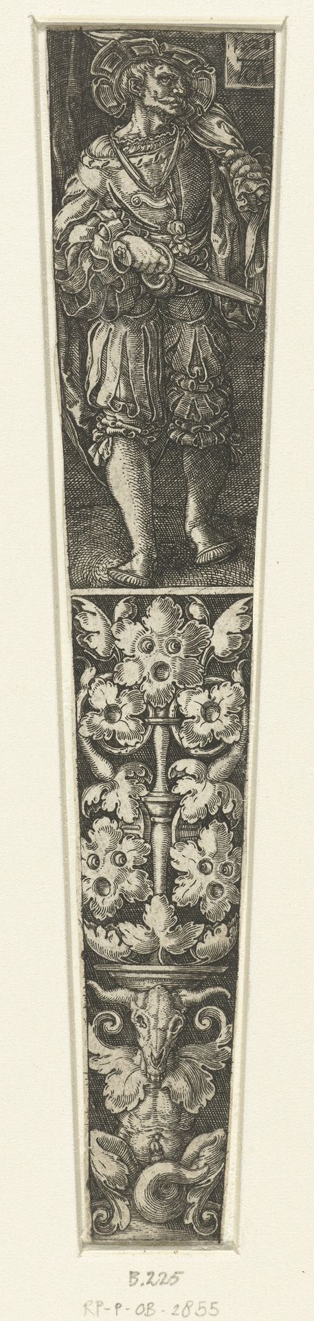 Ontwerp voor een schede met een vaandeldrager by Heinrich Aldegrever