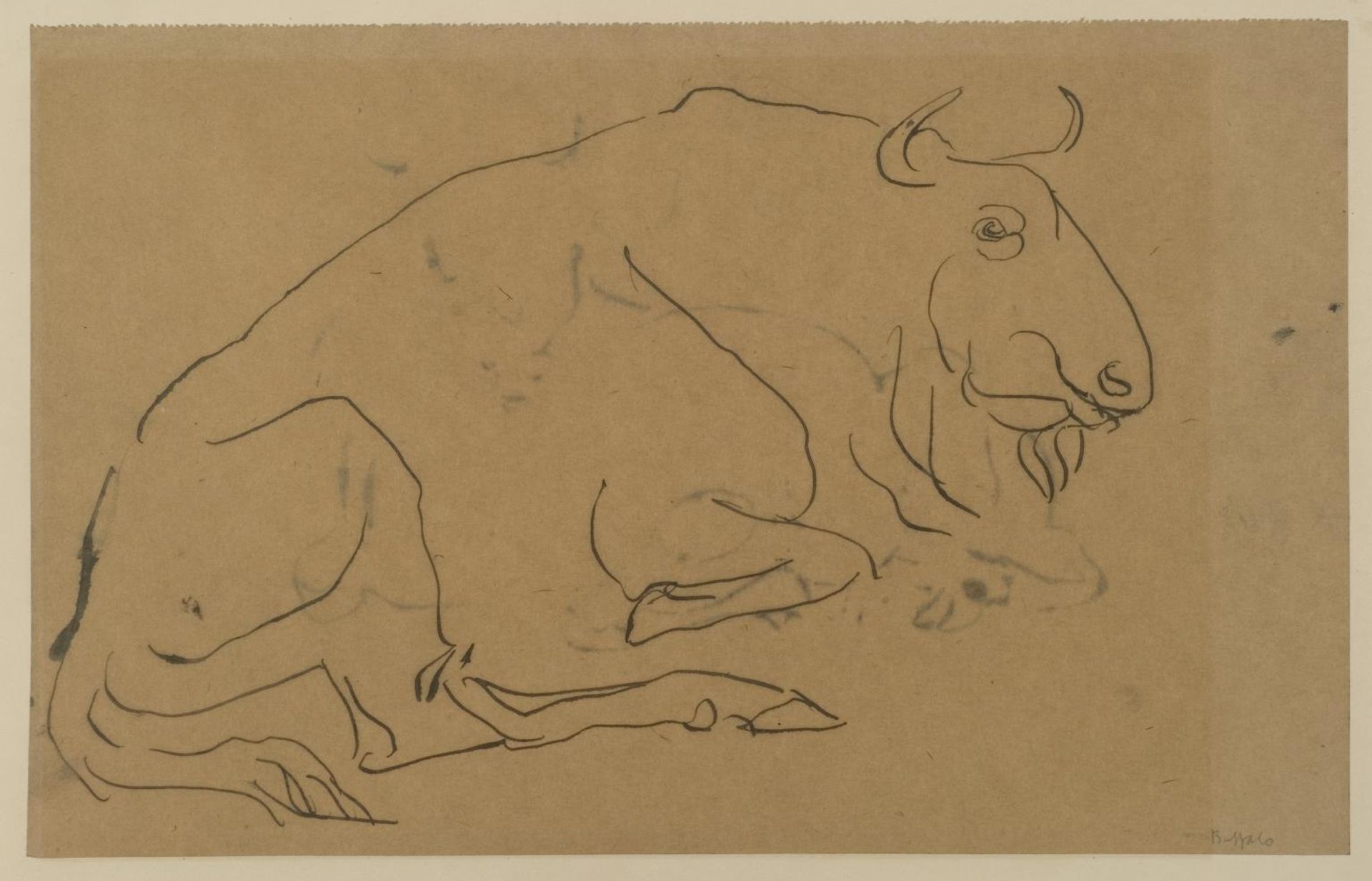 Verso: Traces of Sketch of Bison by Henri Gaudier-Brzeska