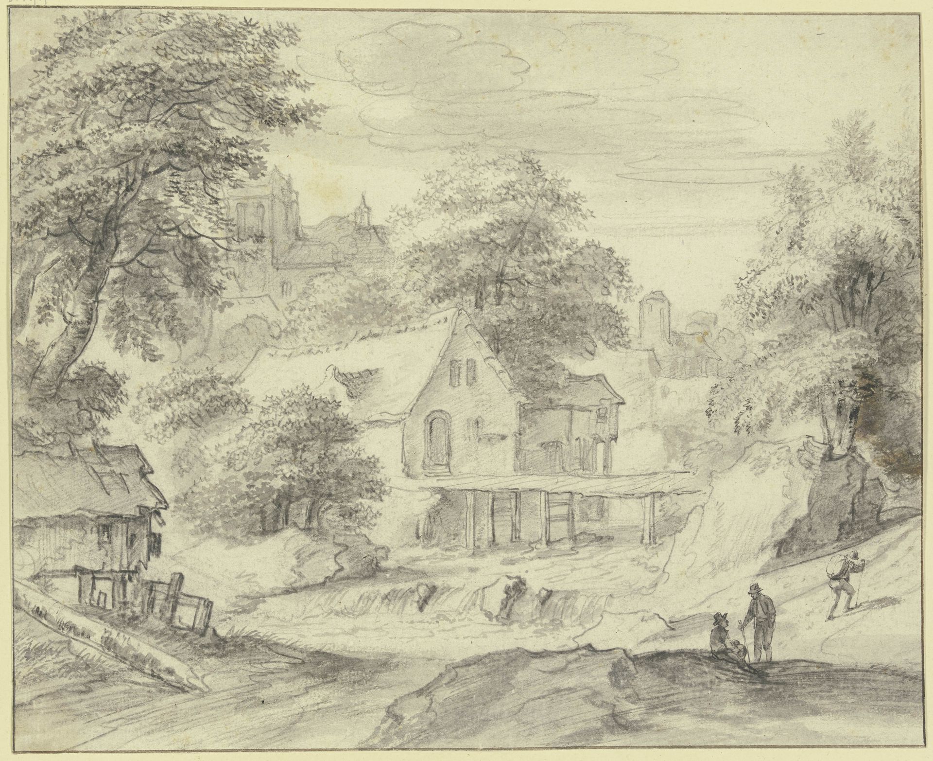 Dorf mit Kirche an einem Fluss by Jacob van Ruisdael