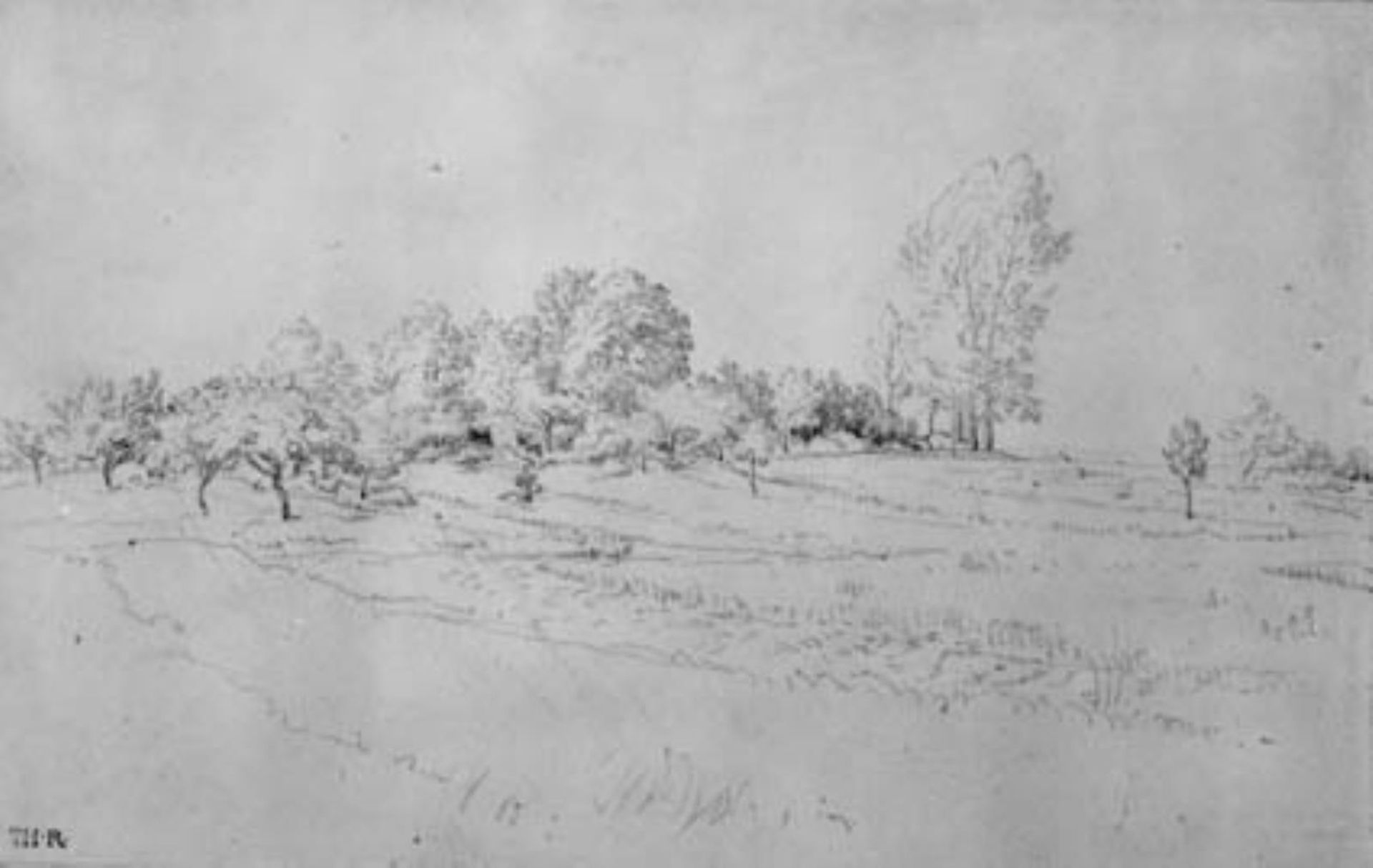 Landskab med et engdrag op imod en træbevoksning by Theodore Rousseau