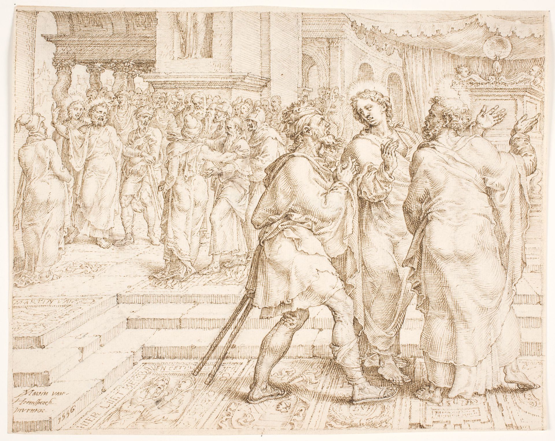 The lame Man accompanying St. Peter and St. John in the Temple by Maarten van Heemskerck
