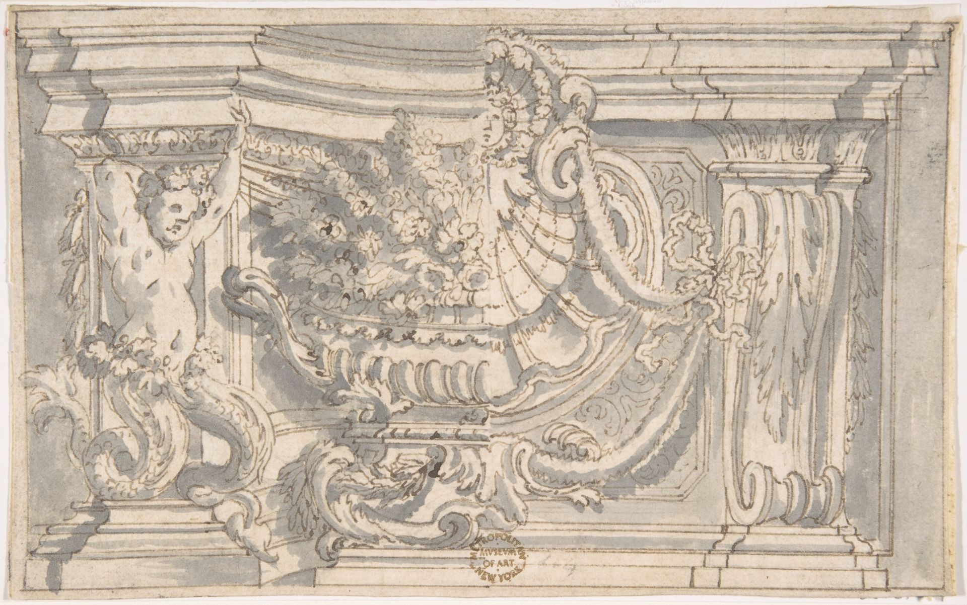 Drawing Showing Two Alternate Designs for an Ornamental Niche or Panel by Anonymous