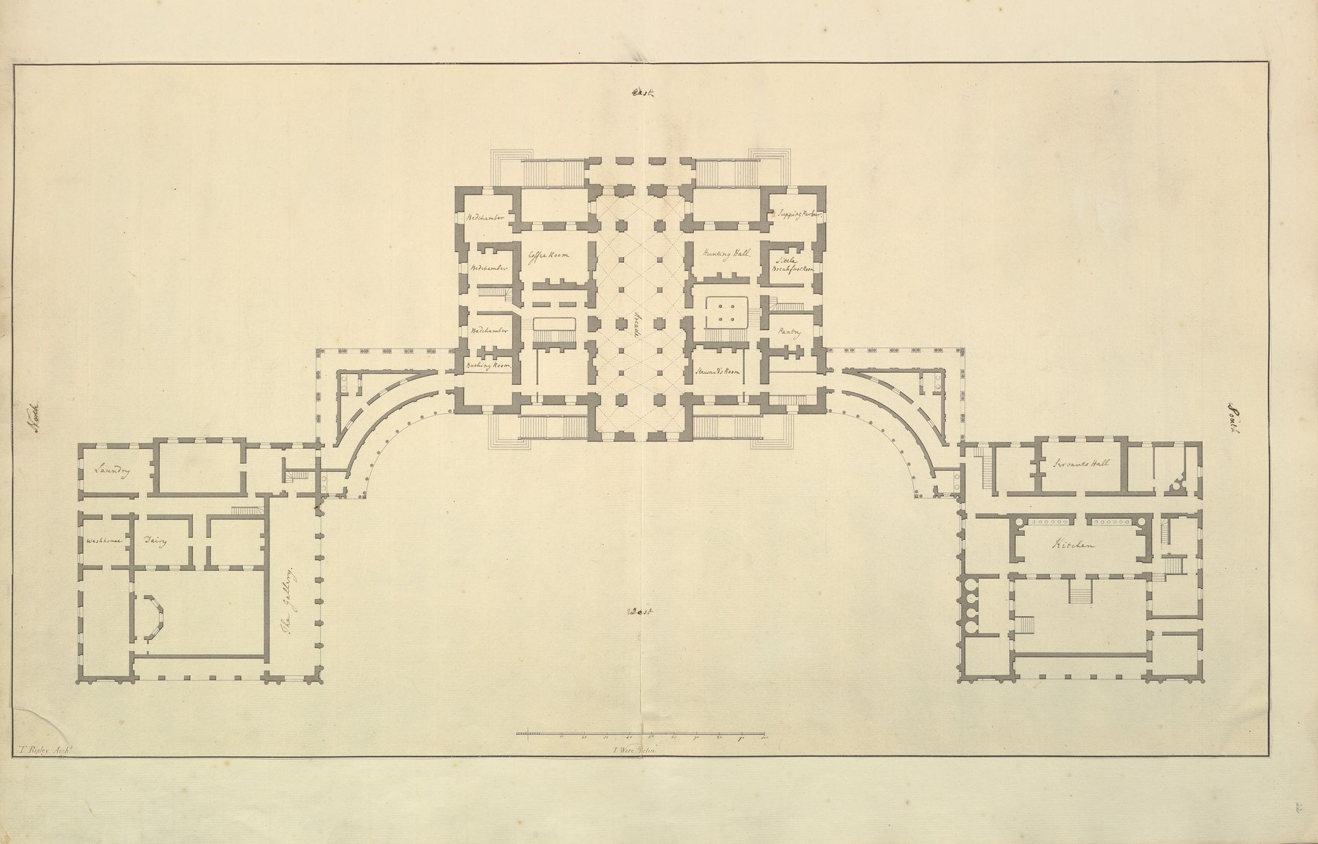 Houghton Hall, Norfolk, Ground Floor (Basement) Plan by Isaac Ware