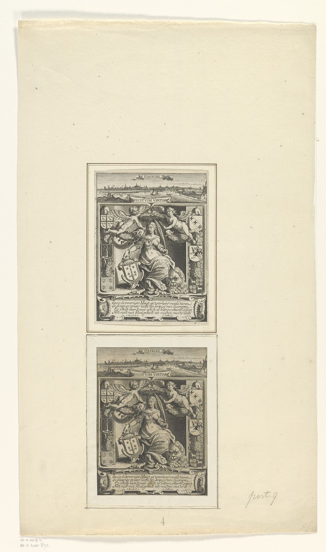 Haarlemse Stedenmaagd met stadsgezicht by Theodor Matham