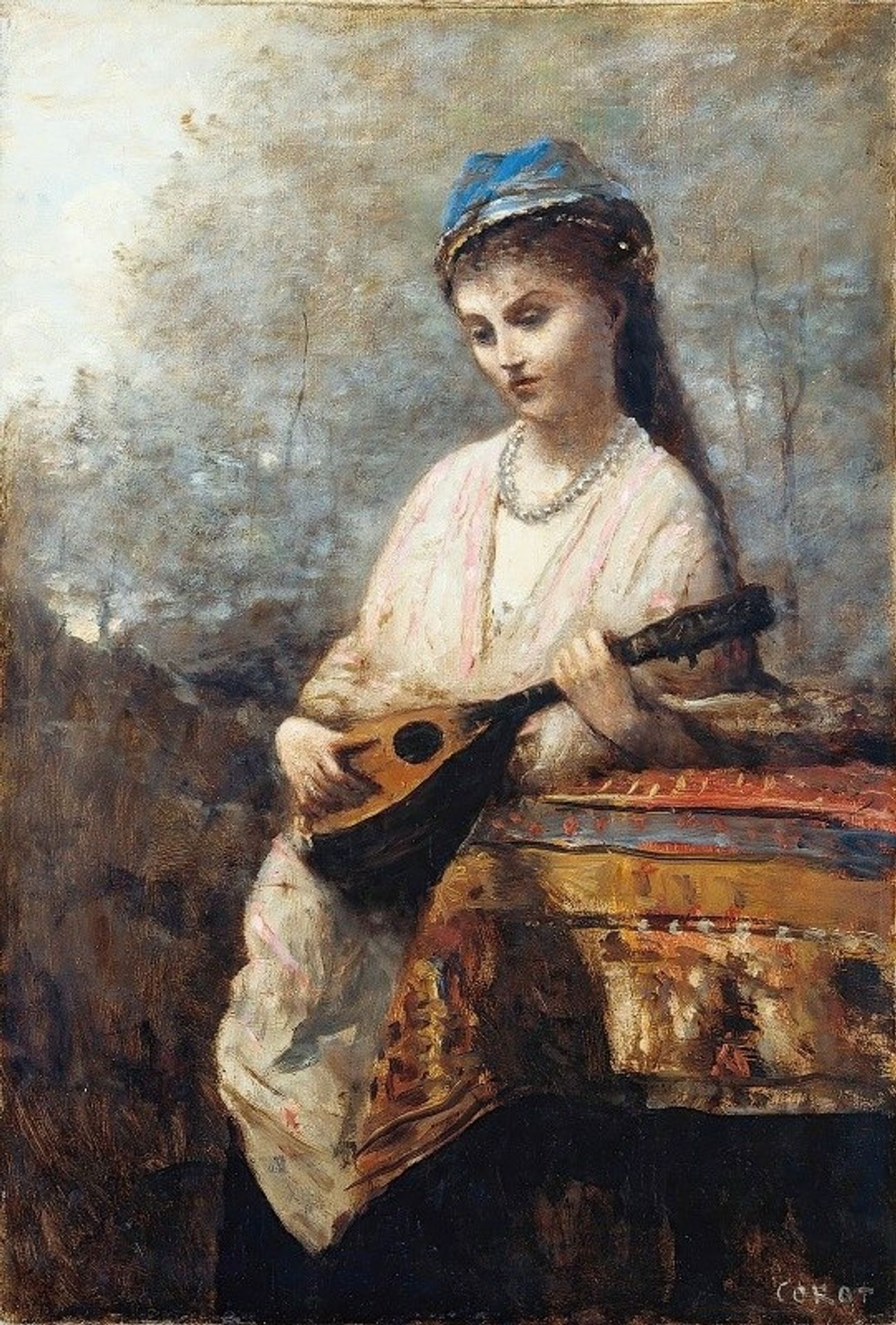 Young Girl with a Mandolin by Camille Corot
