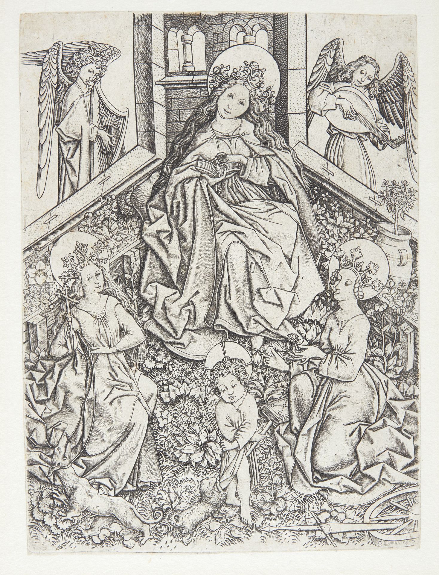 Maria med Jesusbarnet, Den Hellige Margrete og Den Hellige Katarina by Mester ES