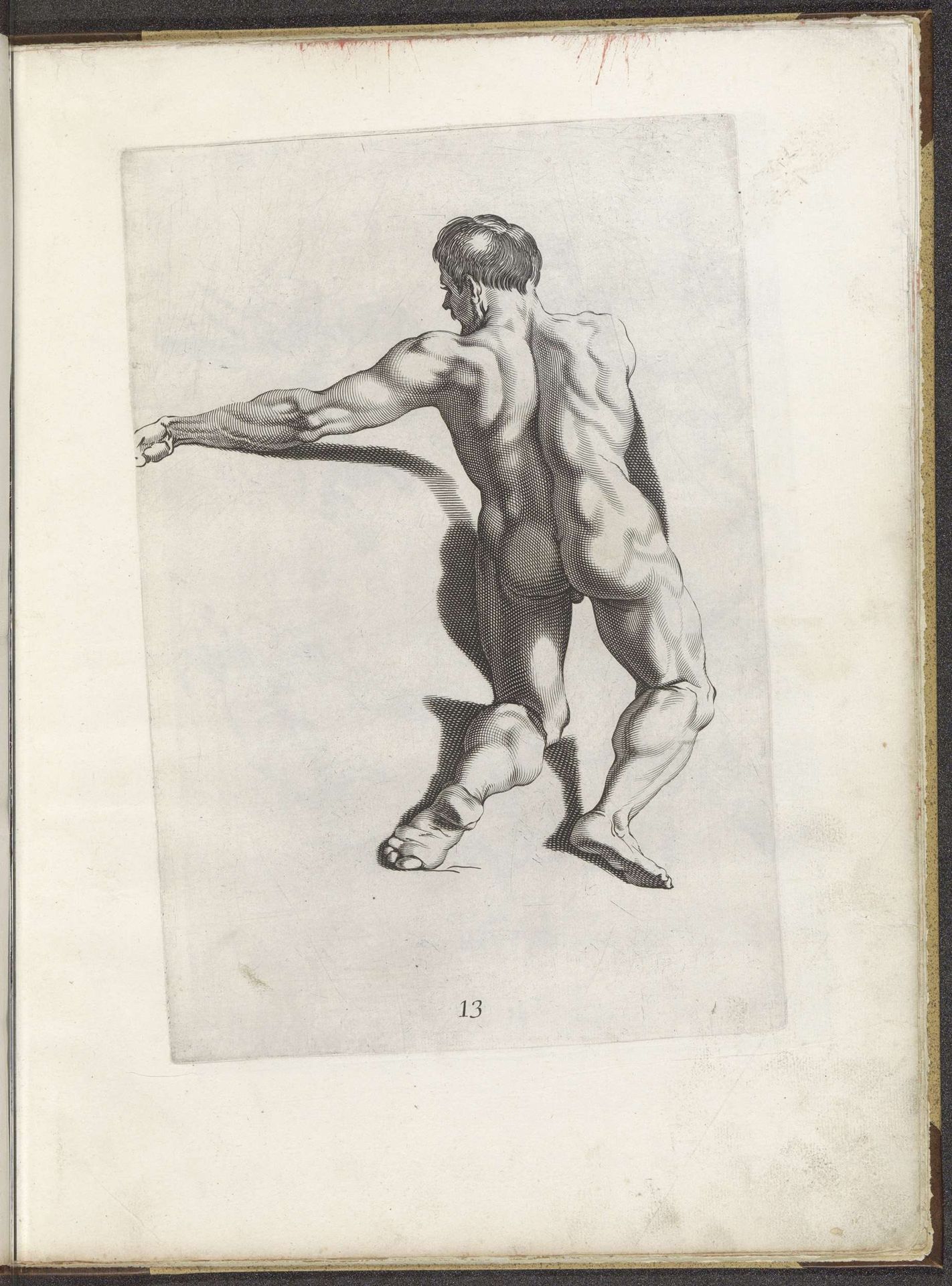 Tekenvoorbeeld van een trekkend mannelijk naakt op de rug gezien by Pieter de Jode I