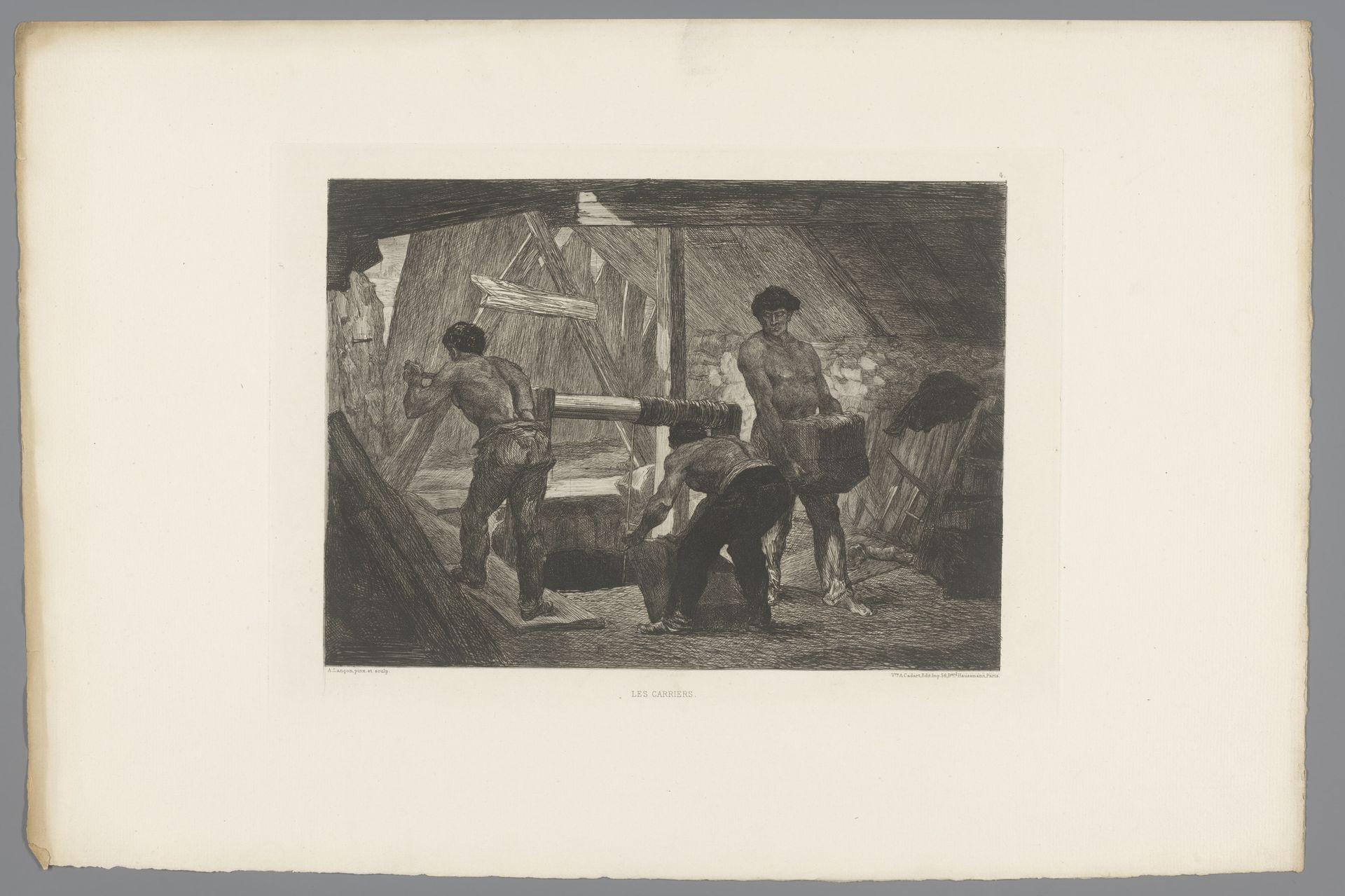 Mannen aan het werk bij een put by Auguste André Lançon