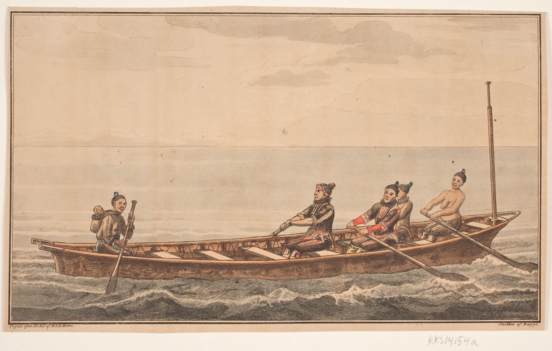 Konebåd. Illustration til W.A. Graah. Undersøgelsesrejse til østkysten af Grønland by Oluf Olufsen Bagge