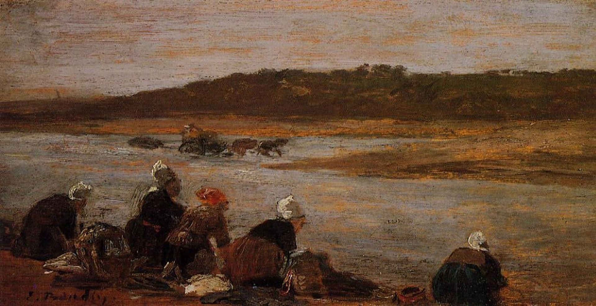 Laundresses on the Banks of the Touques (The Effect of Fog) by Eugène Boudin