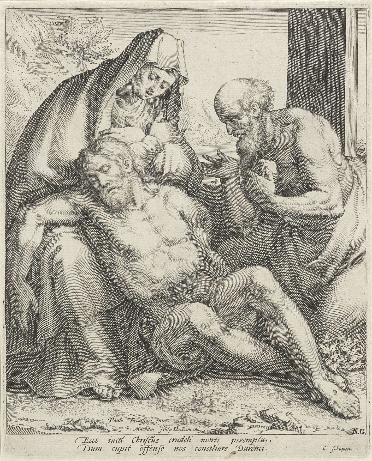 Bewening van Christus door Maria en H. Hieronymus by Jacob Matham