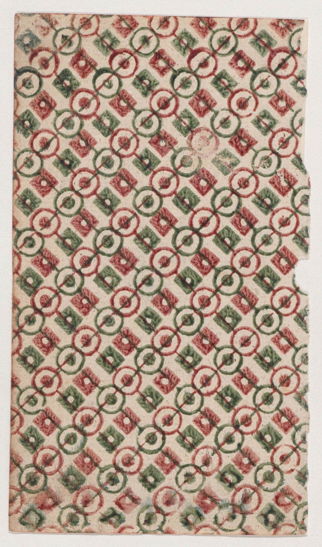 Sheet with overall pattern of circles and squares with lines through them by Anonymous