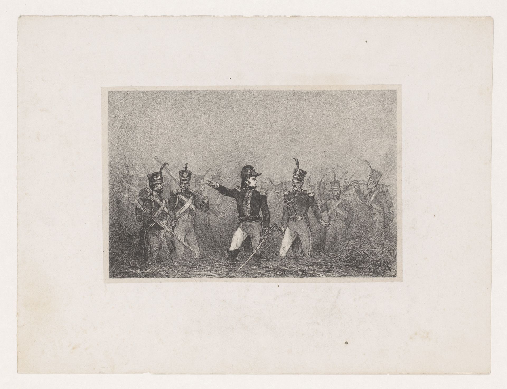 Militairen in een moeras by Hendrik Adriaan Christiaan Dekker