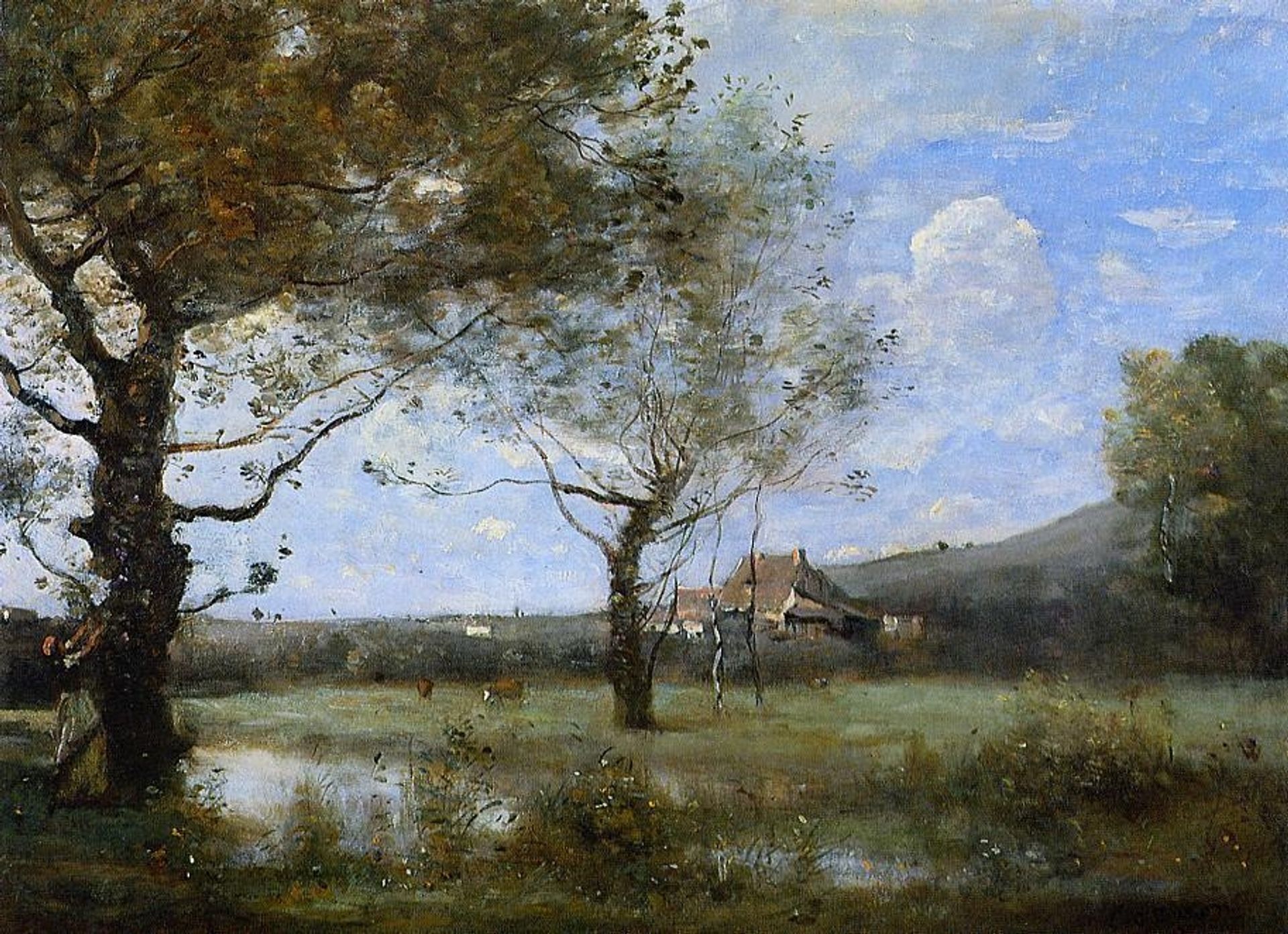 Meadow with Two Large Trees by Camille Corot