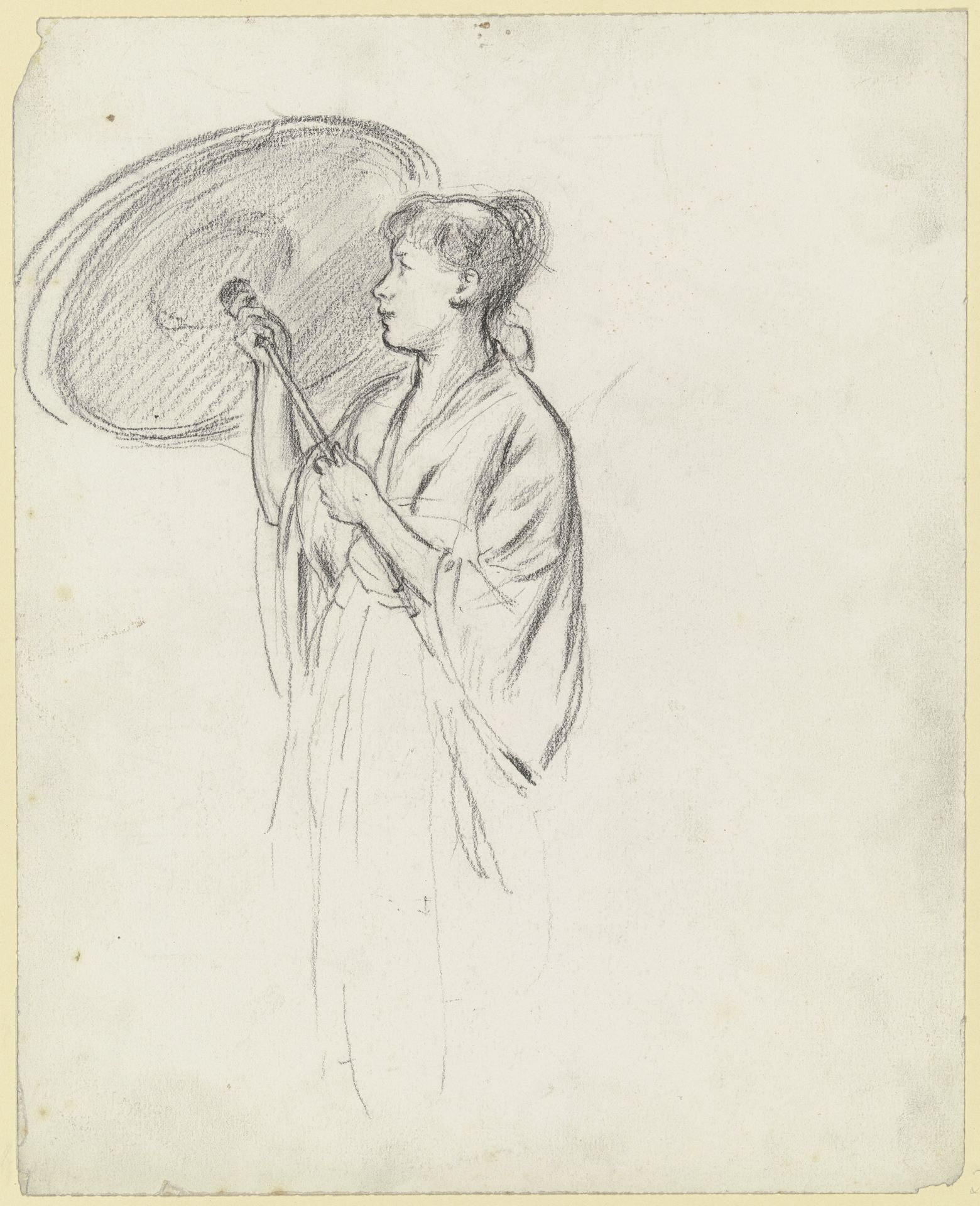 Frau mit Schirm aus der _Vorbereitung zum Kostümball_ by Otto Scholderer