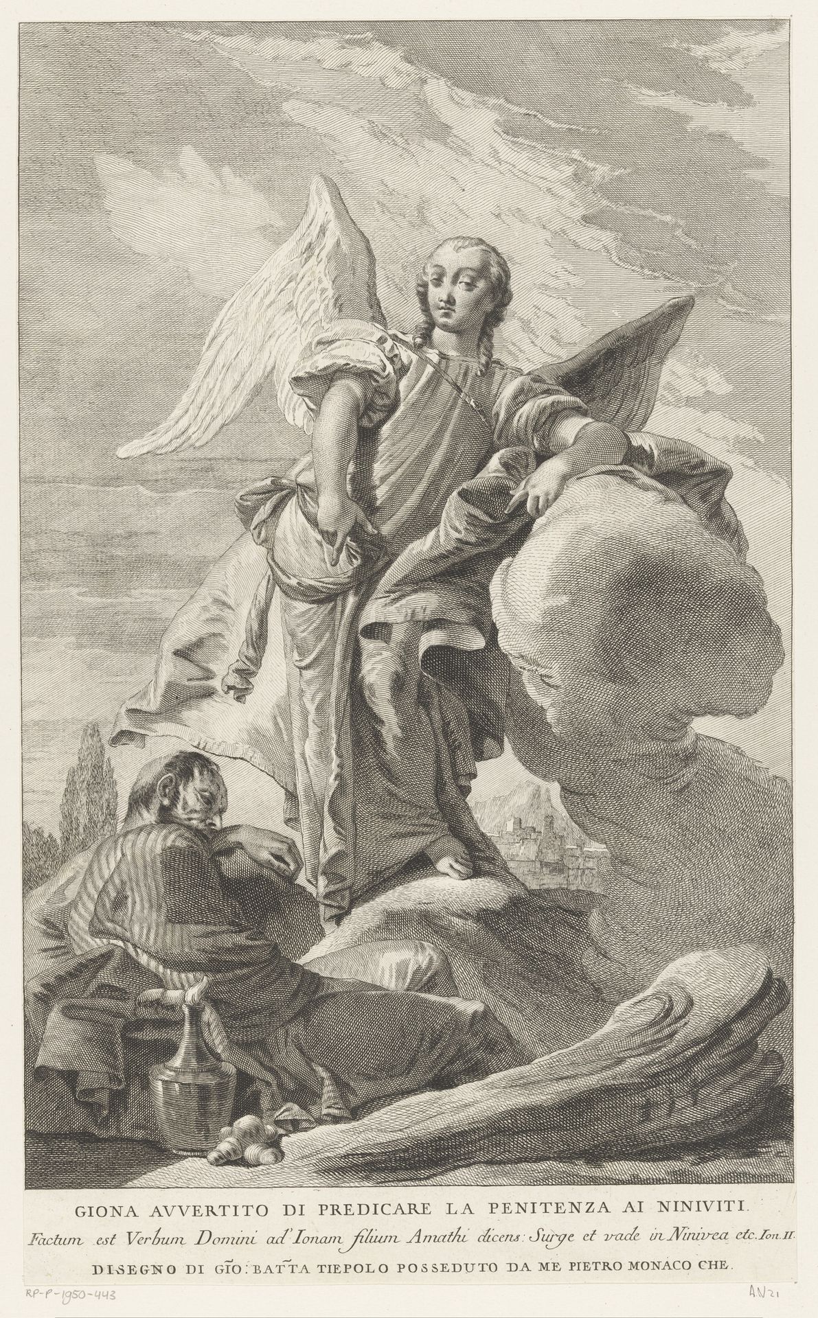 Engel wekt Jona op om te Ninive te prediken by Pietro Monaco