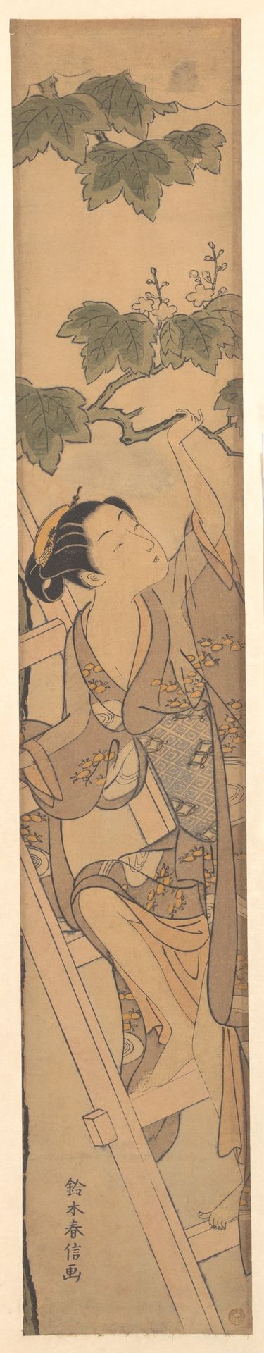 Young Woman Climbing a Ladder by Suzuki Harunobu 鈴木春信