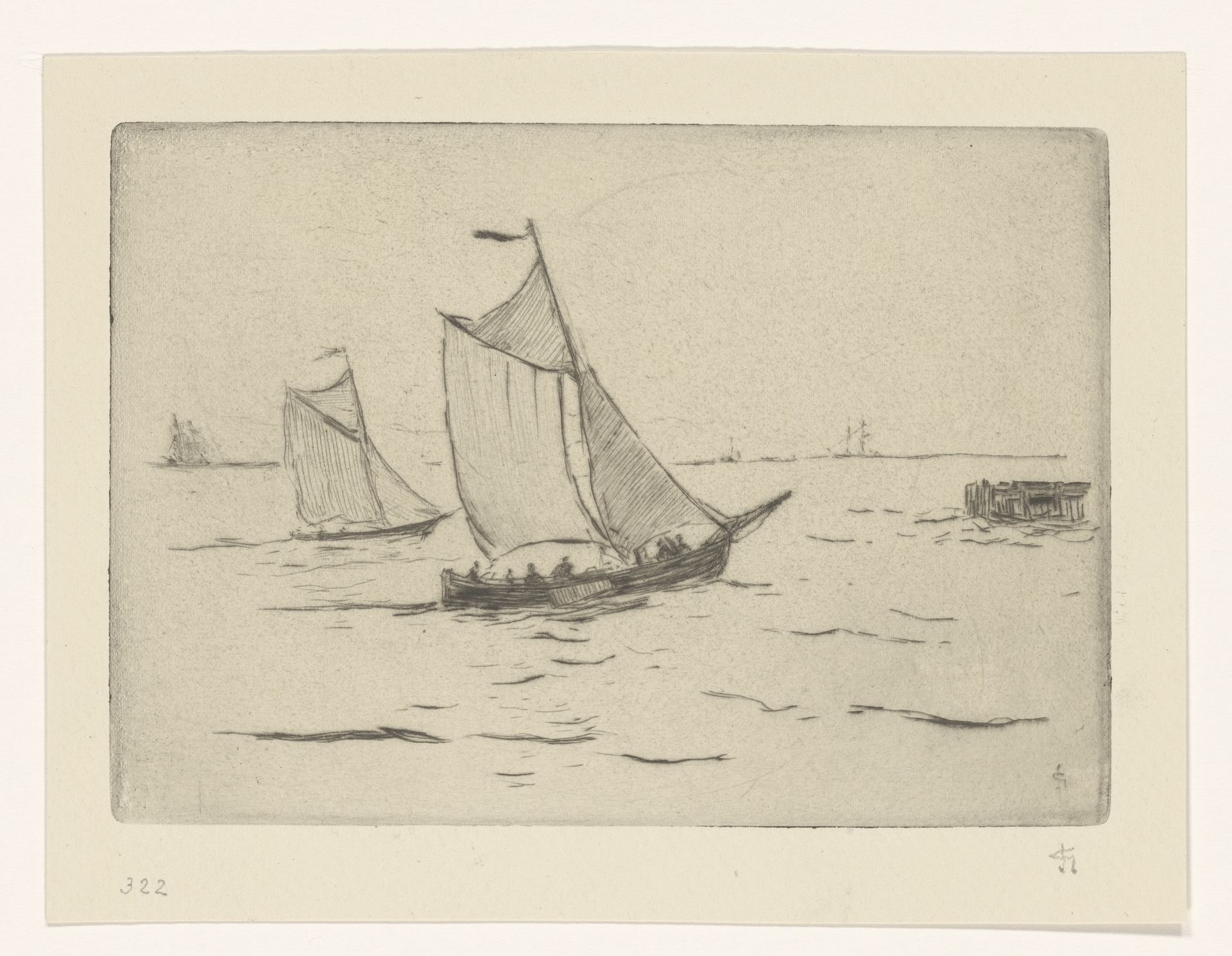 Twee zeilschepen op de Schelde by Carel Nicolaas Storm van 's-Gravesande