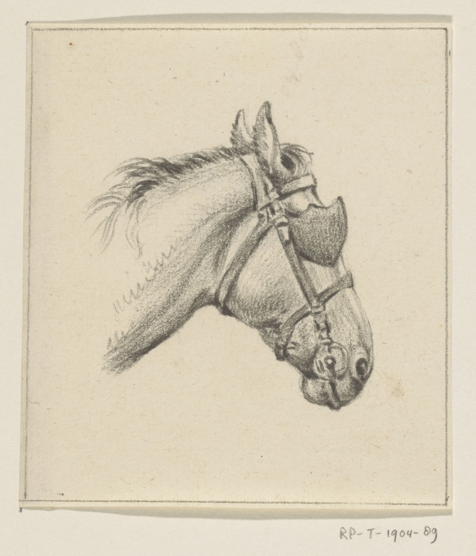 Hoofd van een paard met oogkleppen, naar rechts by Jean Bernard