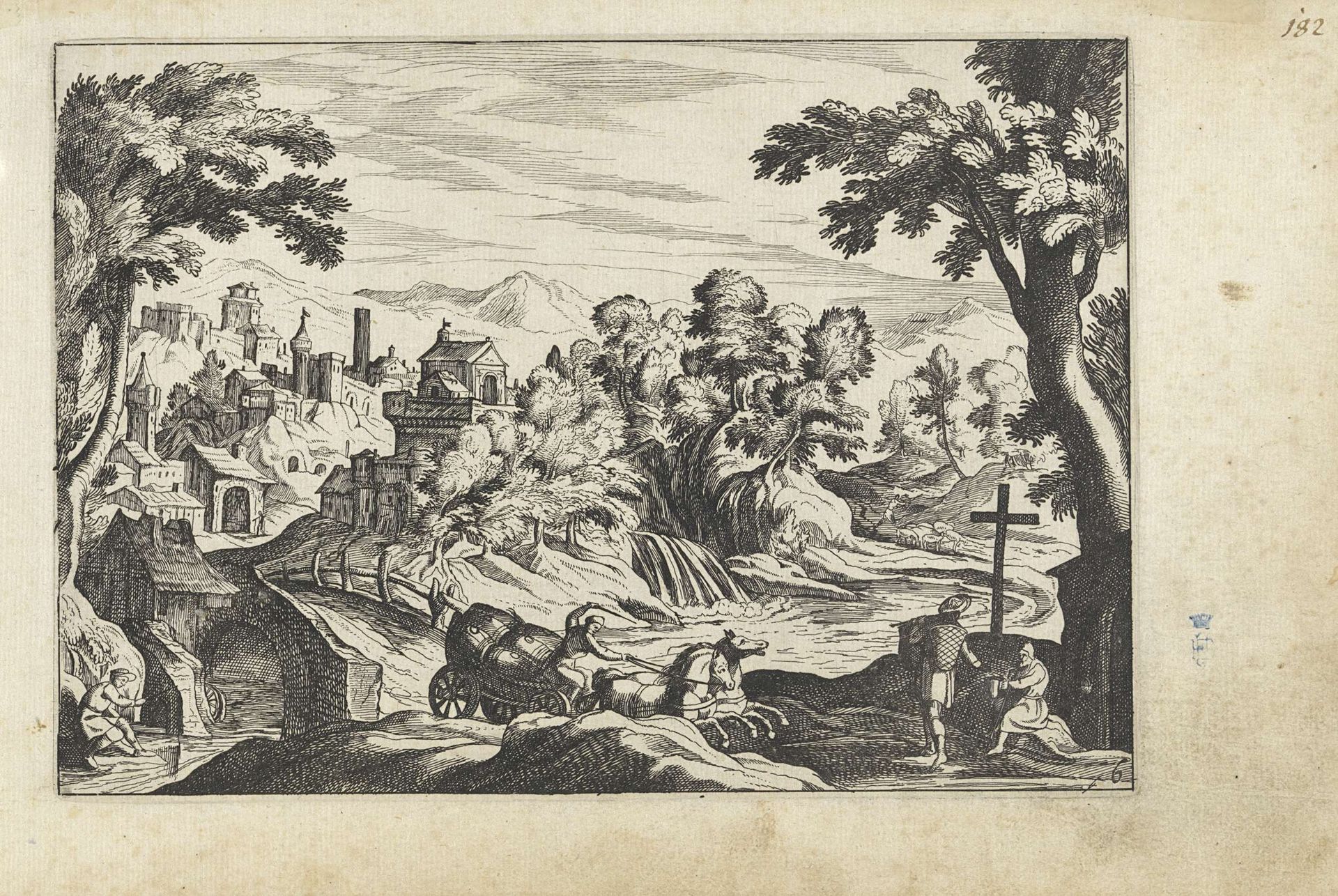 Landschap met paard en wagen by Anonymous