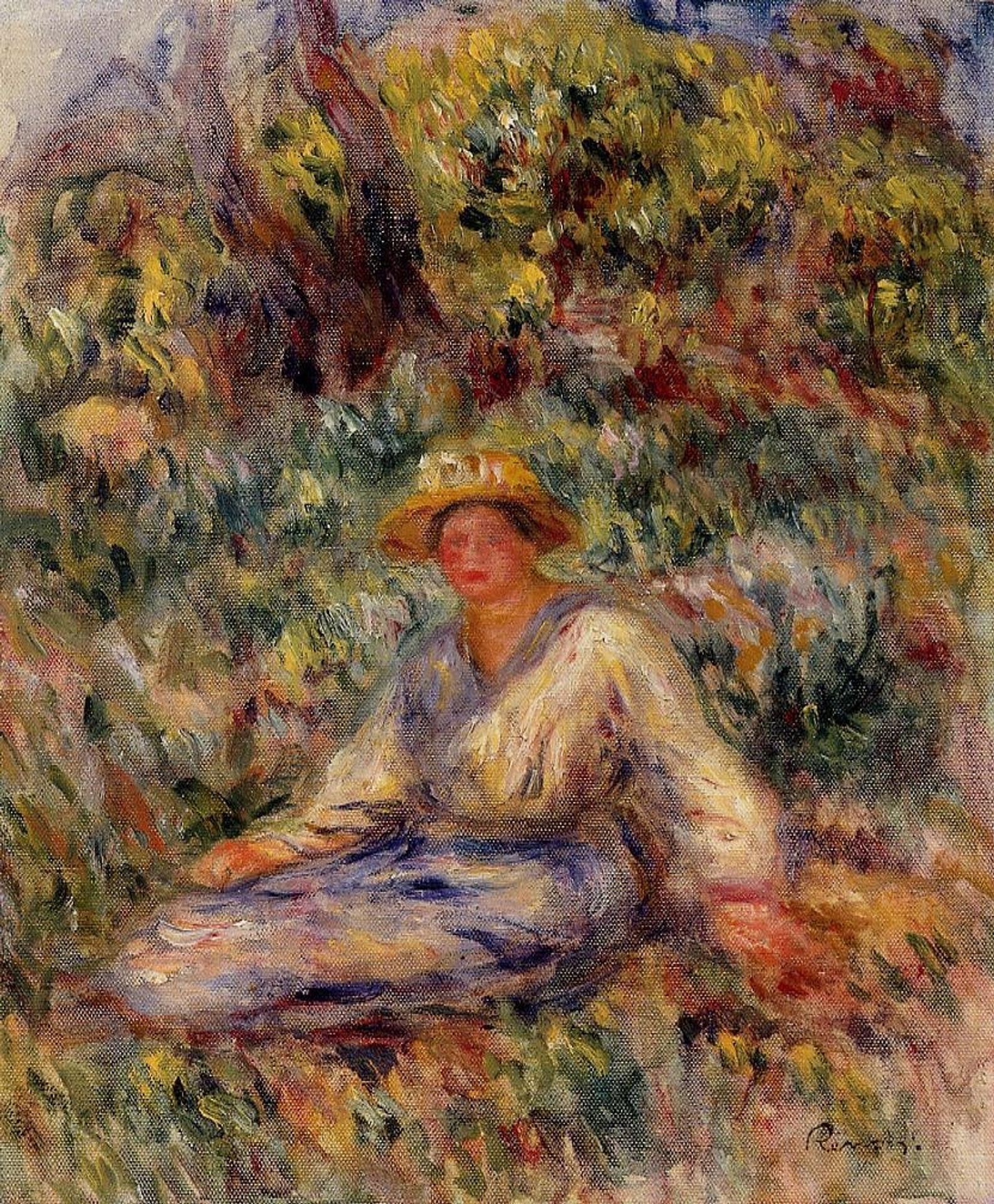 Woman in Blue in a Landscape by Pierre-Auguste Renoir