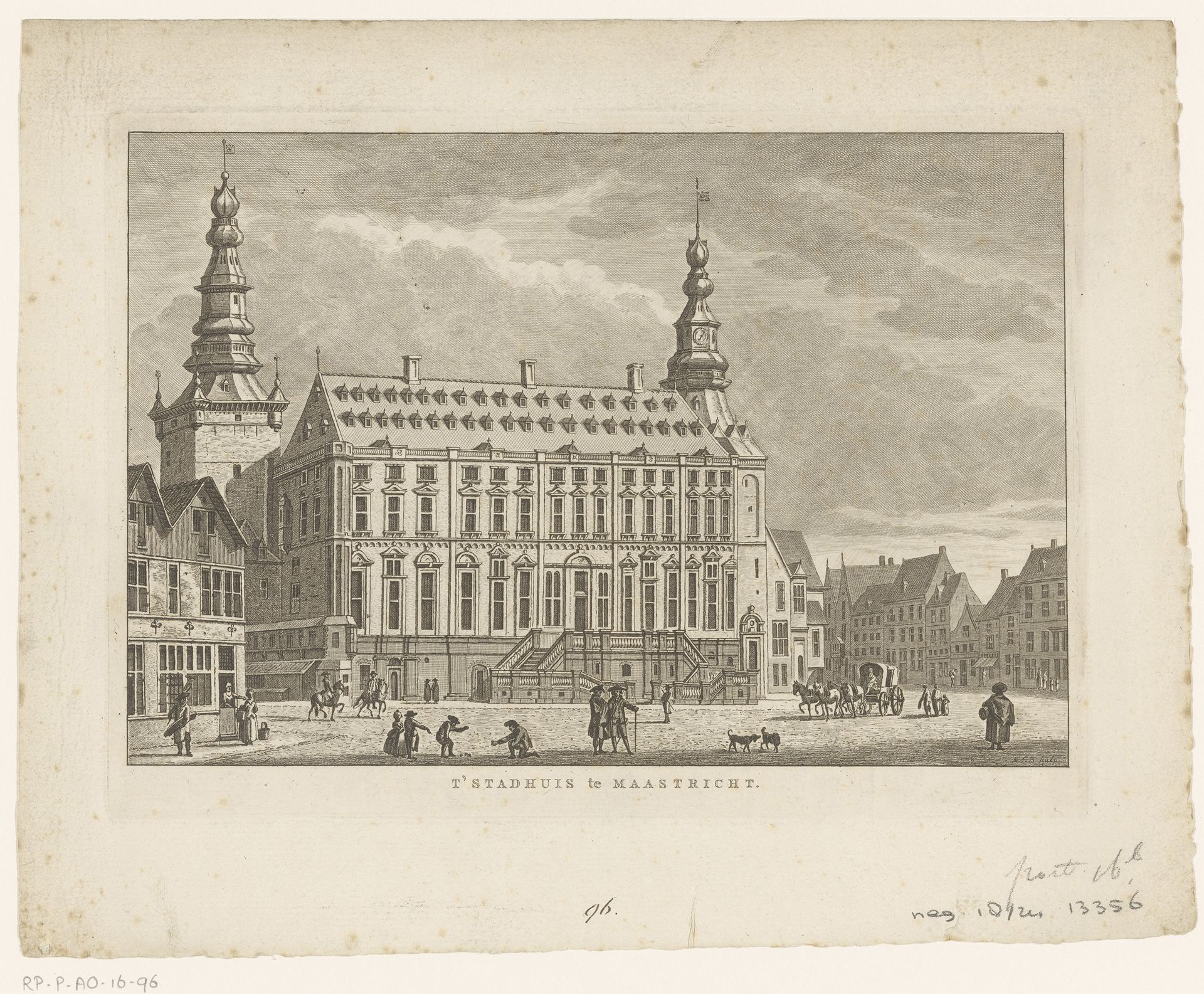 Gezicht op het stadhuis te Aken by Carel Frederik (I) Bendorp