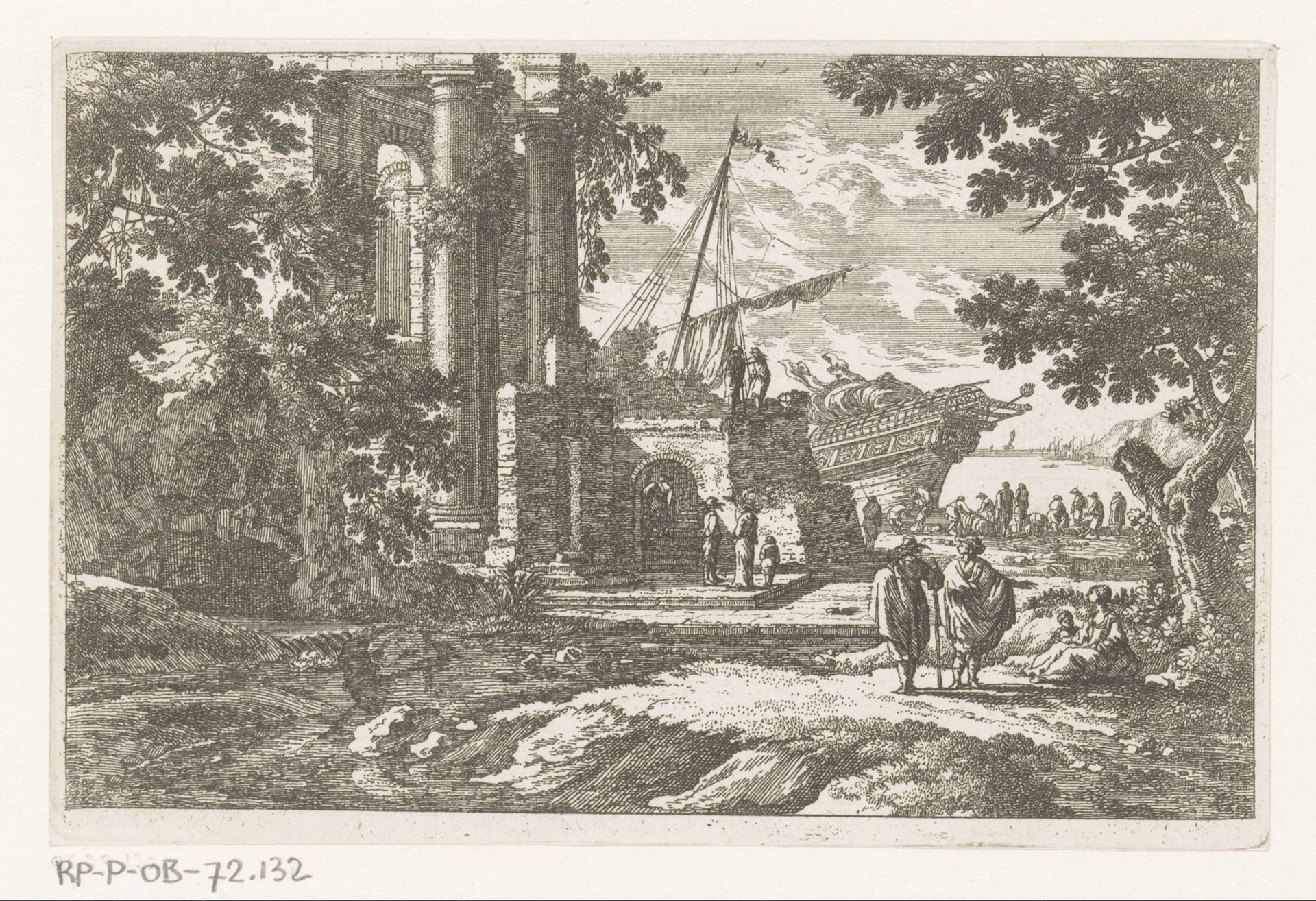 Landschap met ruïnes en schip by Nicolas Perelle