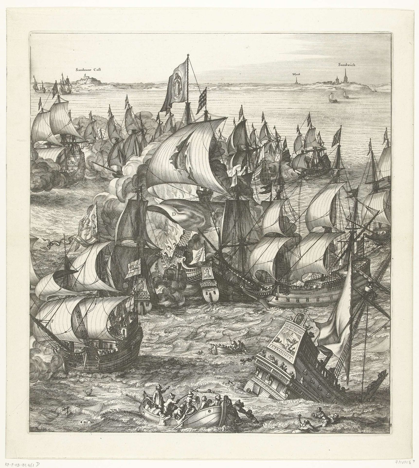 De grote zeeslag bij Duins (plaat 4), 1639 by Claes Jansz. Visscher