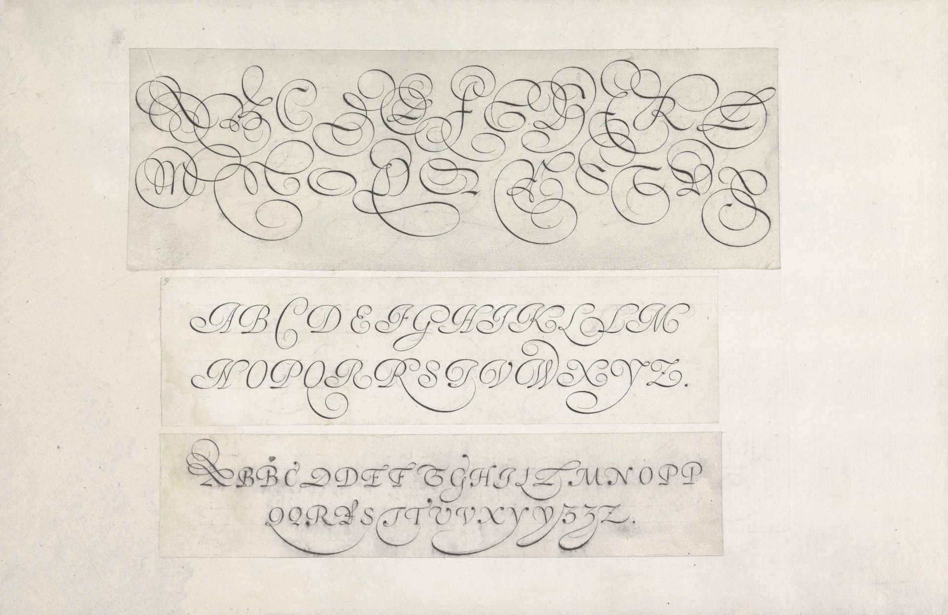Drie ontwerpen van schrijfvoorbeelden: het alfabet in kapitalen by Jan van de Velde I