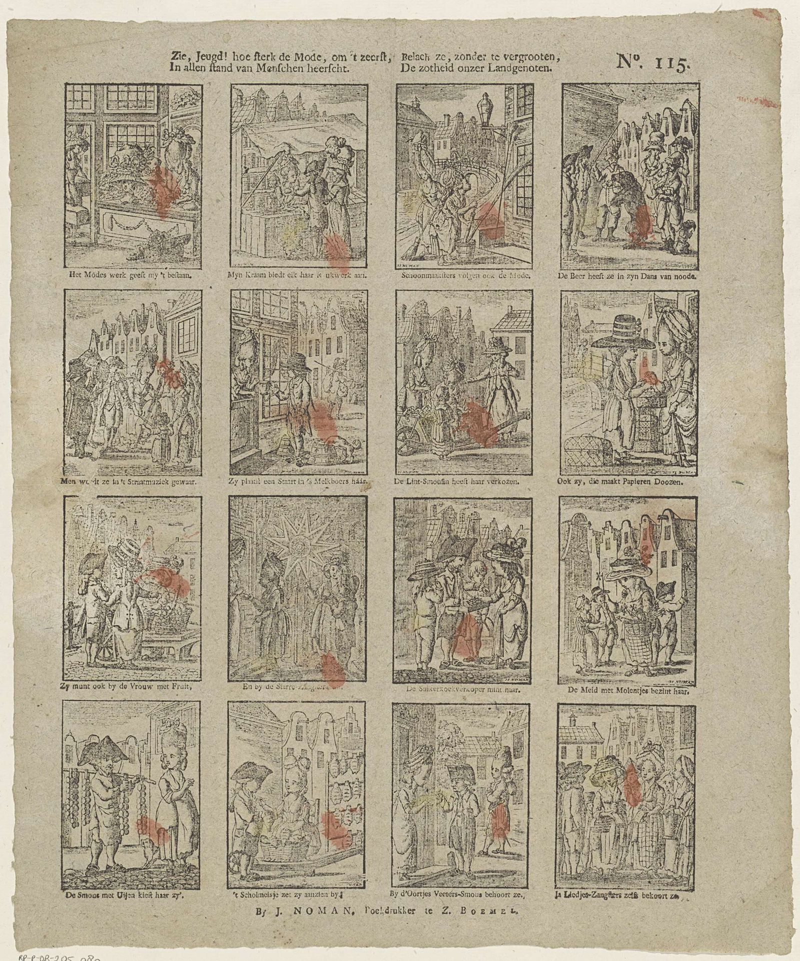 Zie, jeugd! hoe sterk de mode, om 't zeerst, / In allen stand van menschen heerscht. / Belach ze, zonder te vergrooten, / De zotheid onzer landgenooten by Hermanus Numan