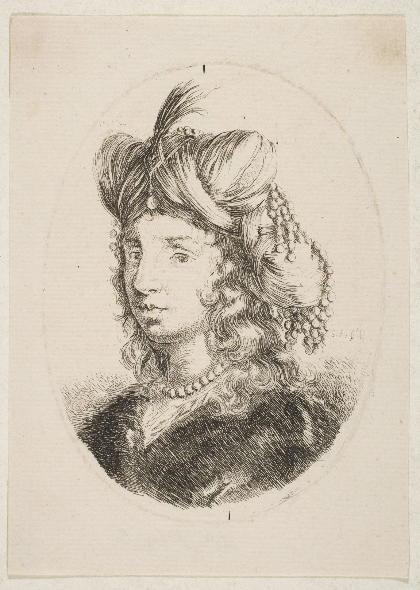Sultana wearing a pearl necklace and a turban, from 'Several heads in the Persian style' (Plusieurs têtes coiffées à la persienne) by Stefano della Bella