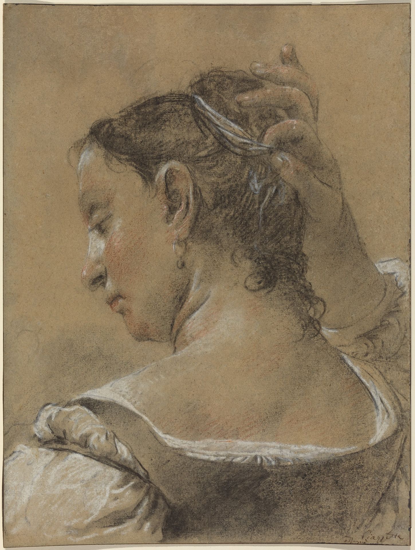 A Young Woman Fixing Her Hair by Domenico Maggiotto