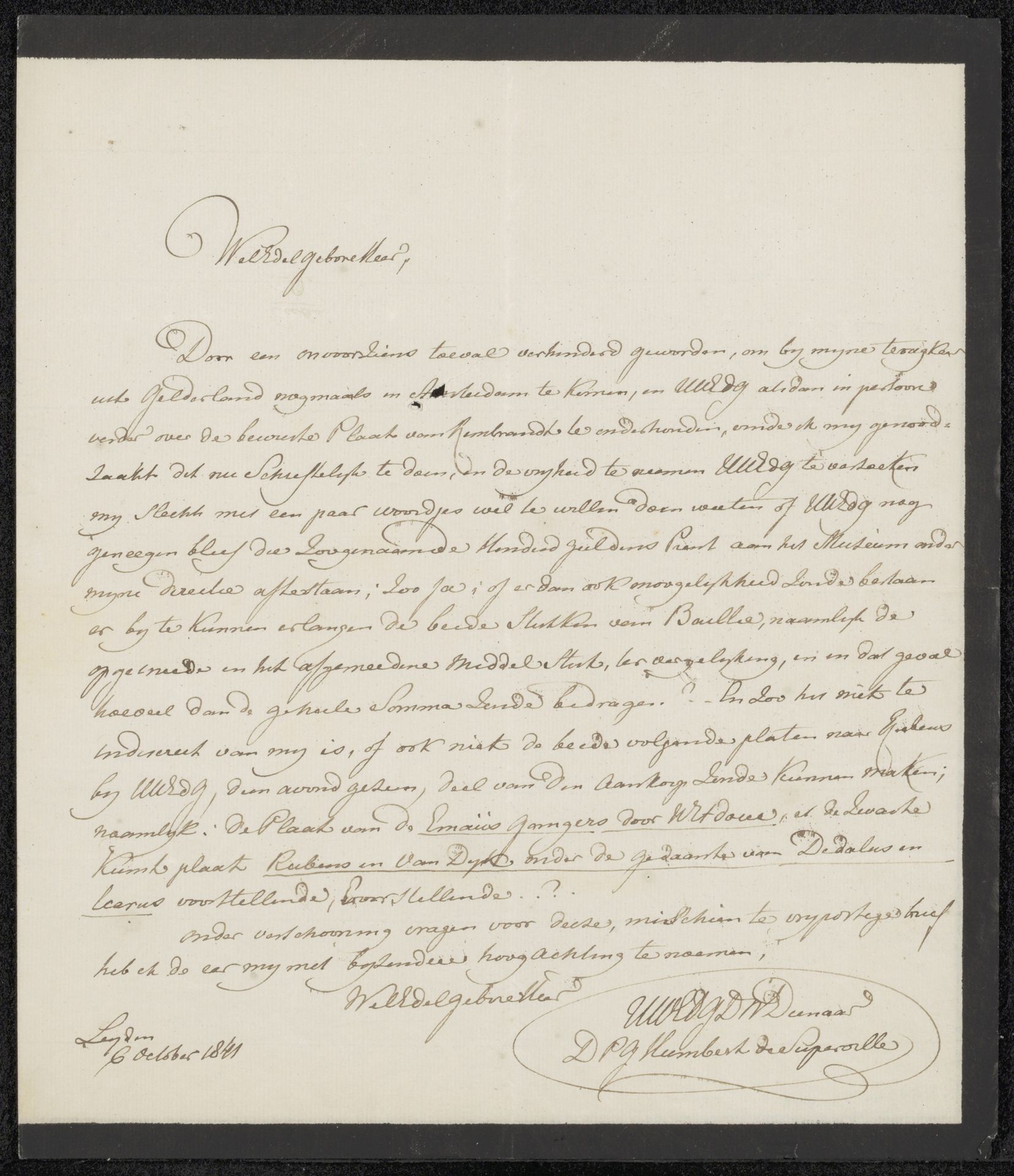 Brief aan anoniem (vermoedelijk Jeronimo de Vries) by David-Pierre Giottino Humbert de Superville