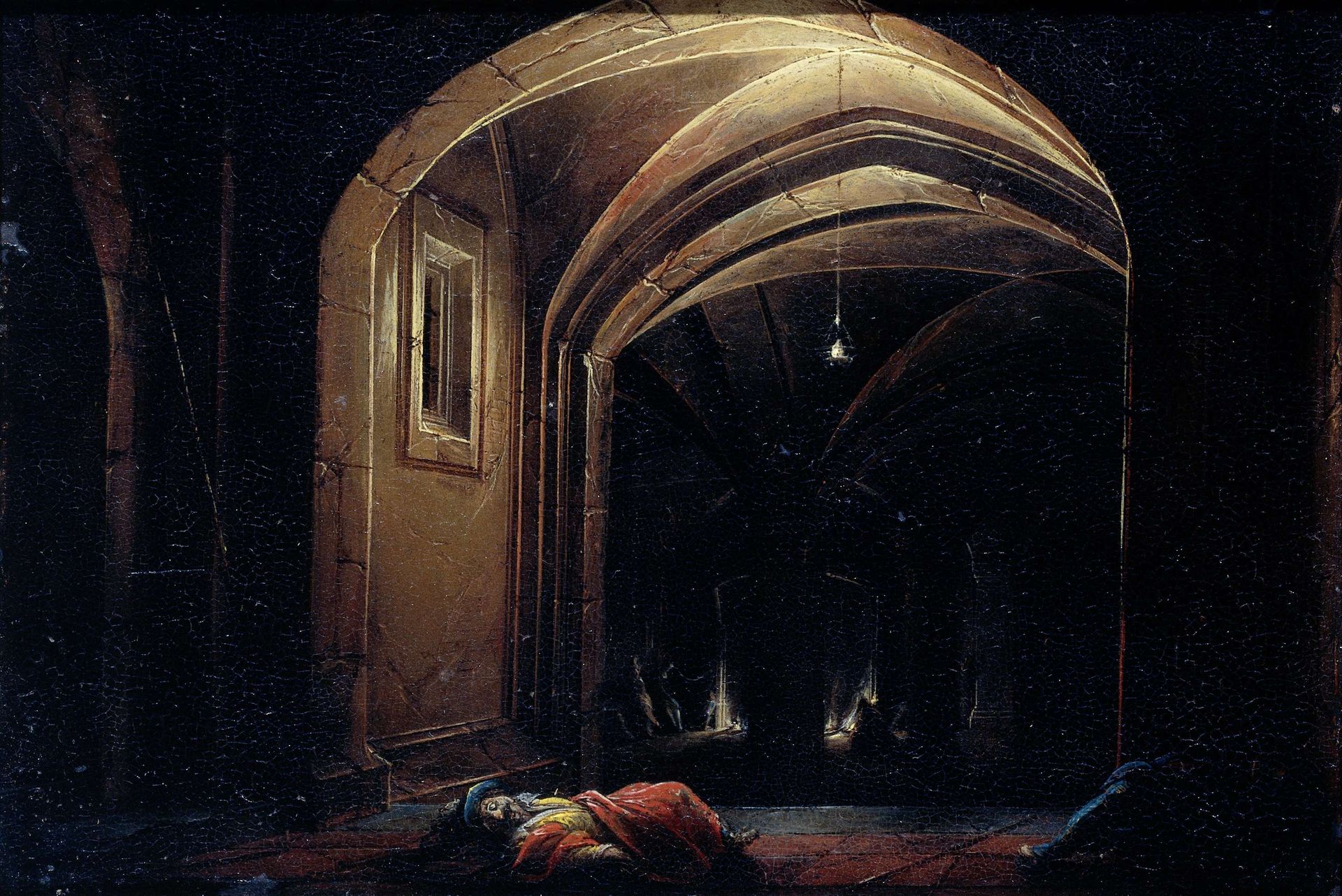 Men Sleeping in a Room with lighted Arches by Hendrik van (I) Steenwijck