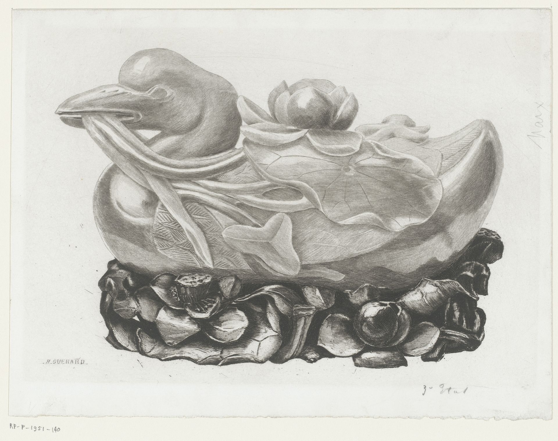 Sculptuur van een eend van jade by Henri-Charles Guérard