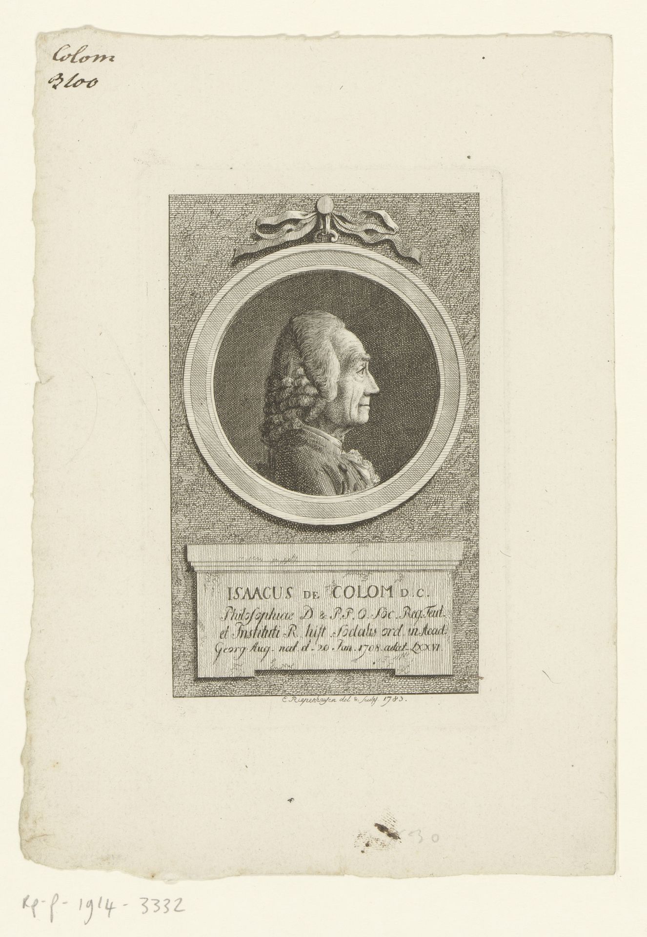 Portret van Isaac Colom du Clos by Ernst Ludwig Riepenhausen
