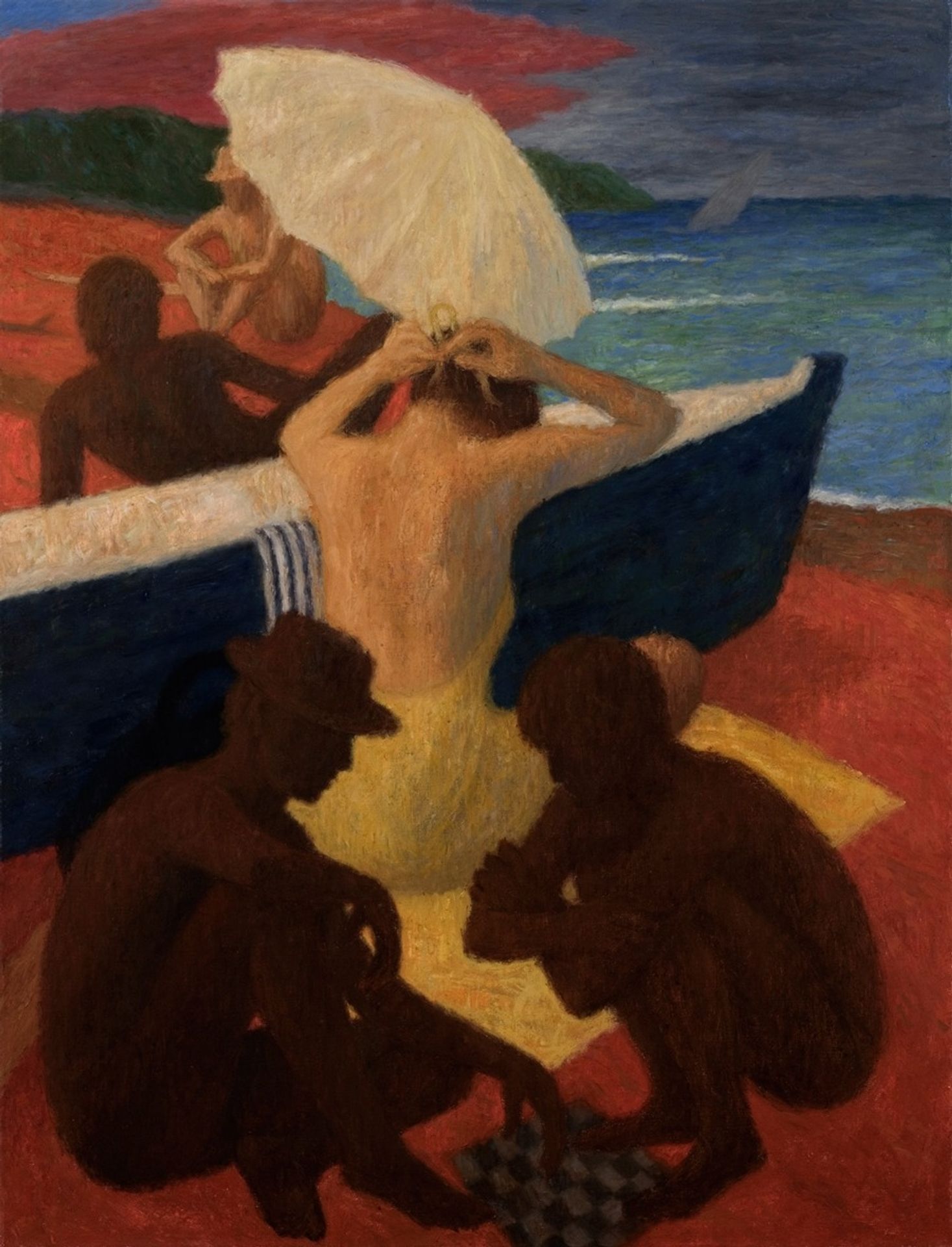 On the Beach with a White Umbrella by Iwo Zaniewski
