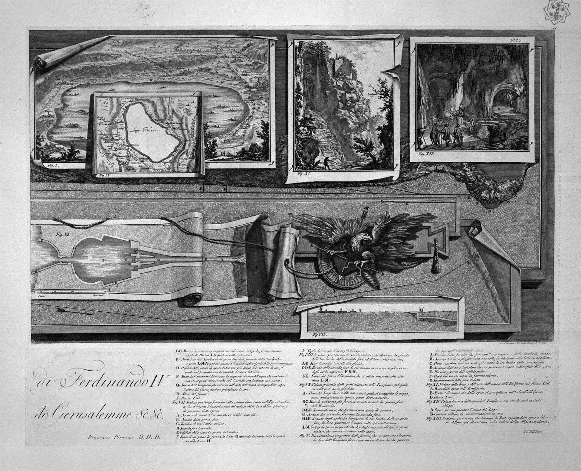 Demonstration from the Lake of Fucino, two boards together, title listed with index by Giovanni Battista Piranesi