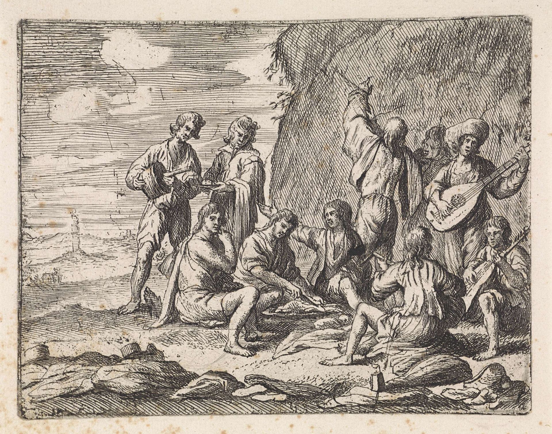 Picknick in de bergen by Cornelis de Wael