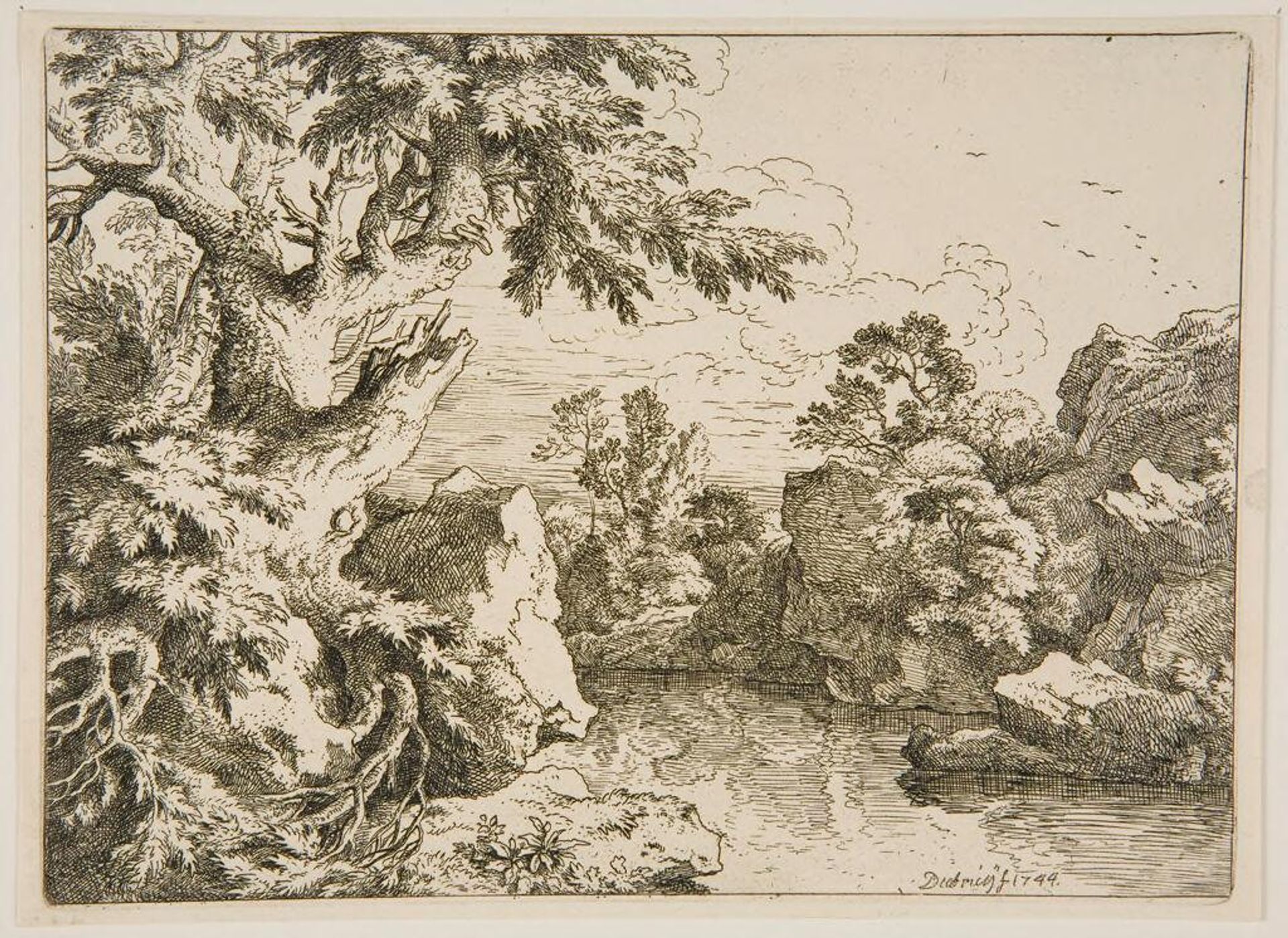 River Bordered by High Rocky Shores by Christian Wilhelm Ernst Dietrich