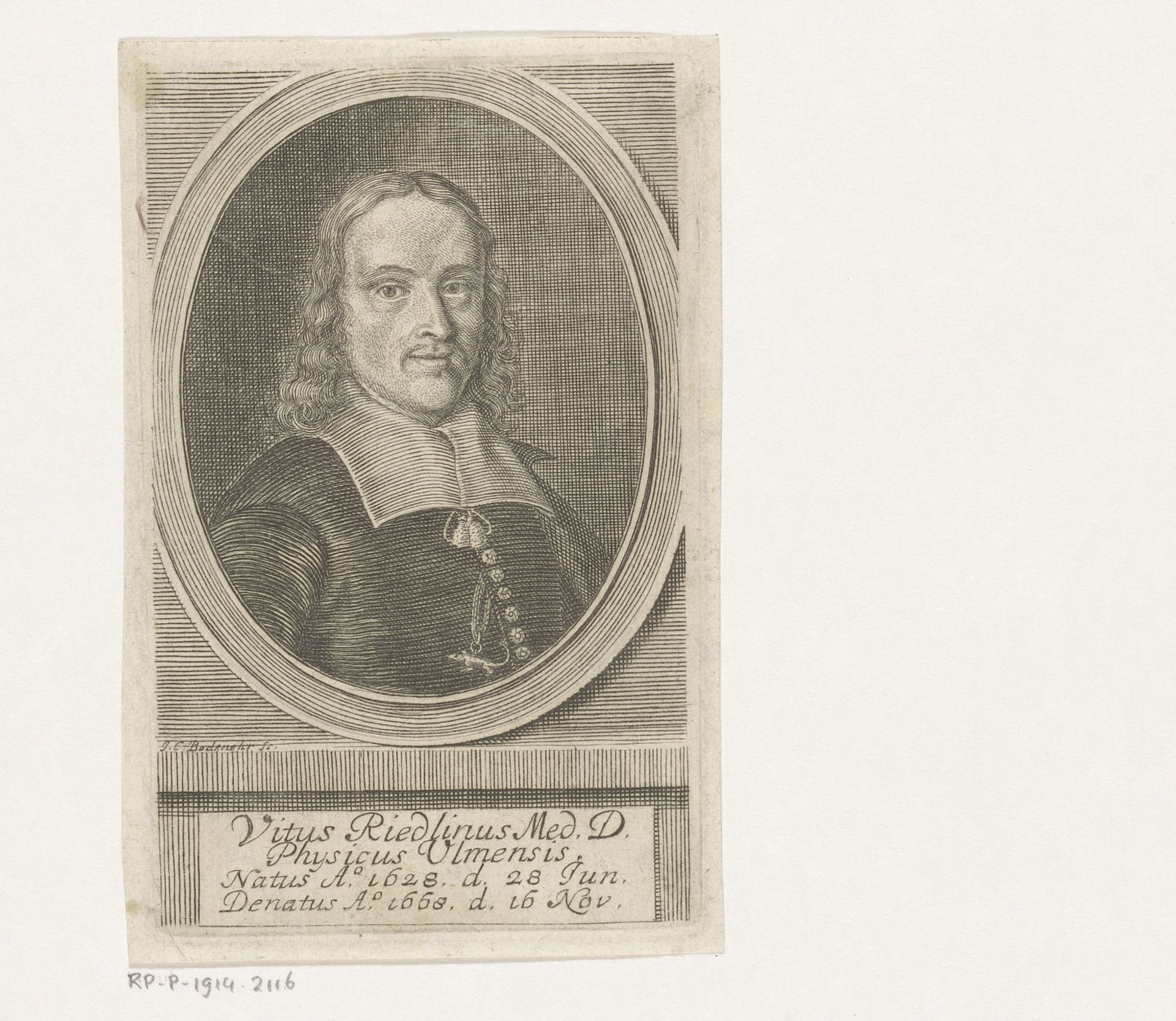 Portret van Veit Riedlin by Johann Conrad Bodenehr