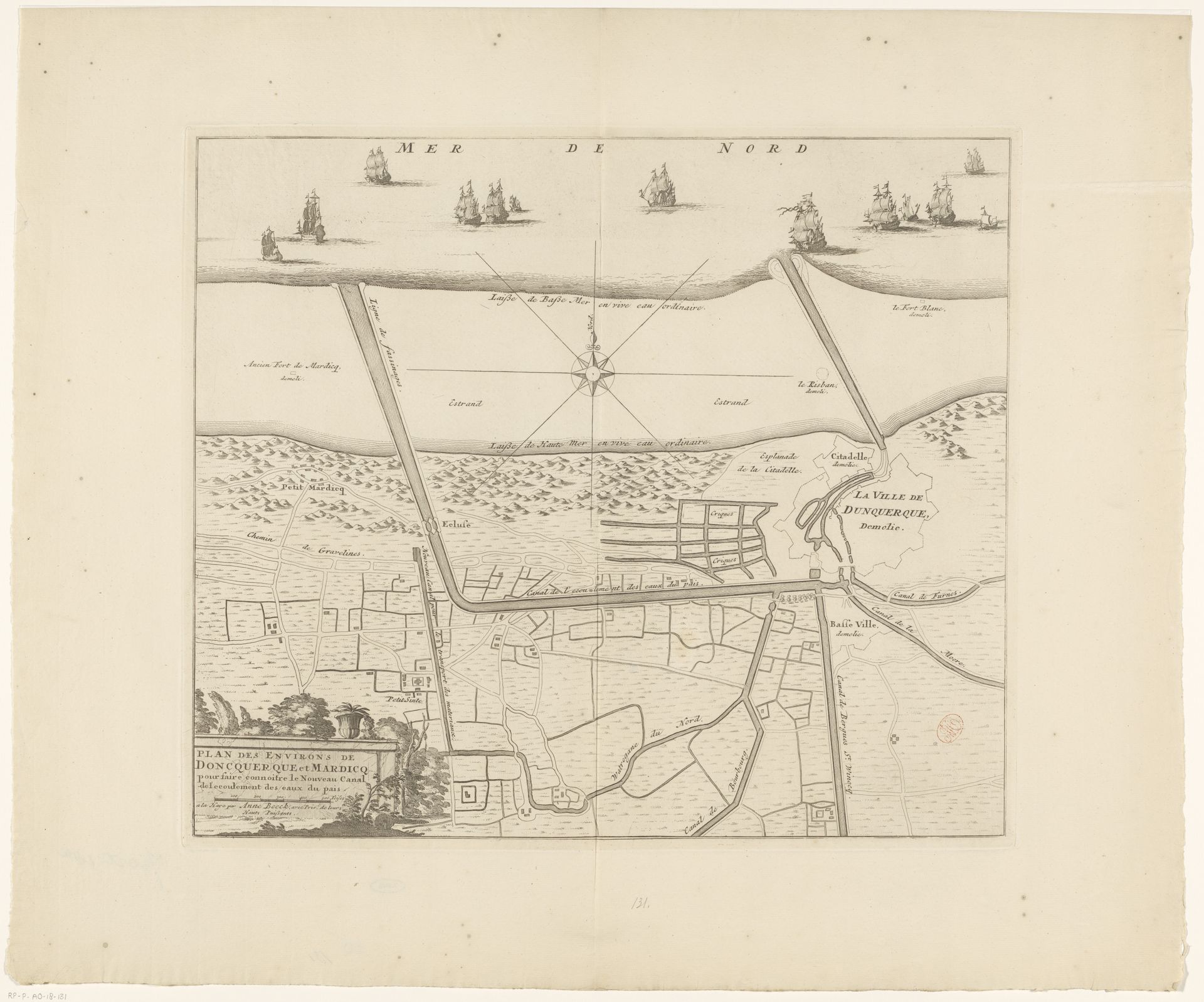 Kaart met de kanalen van Duinkerke by Anonymous