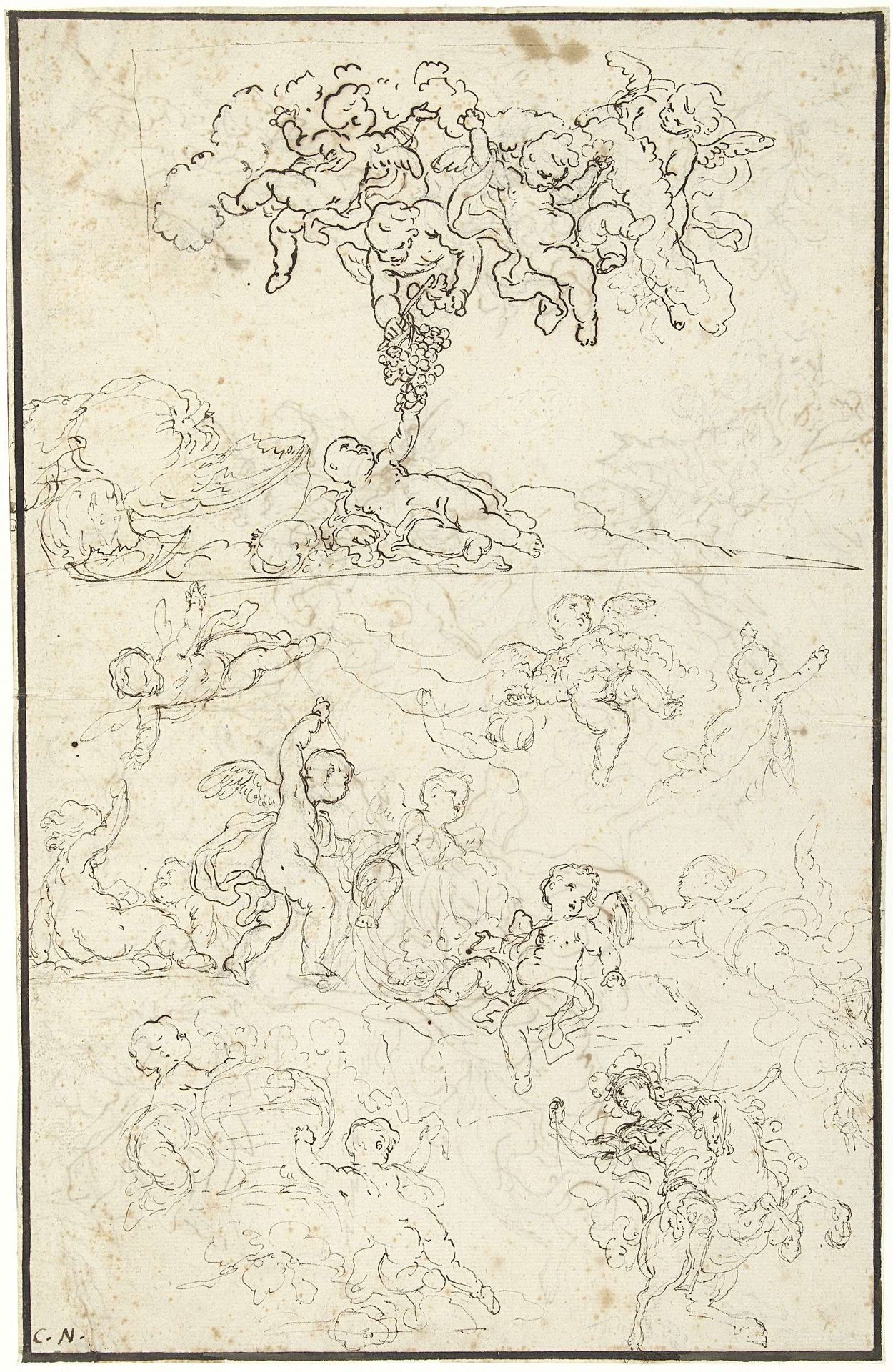 Studies van putti en rechtsonder H. Joris of Perseus by Charles-Joseph Natoire