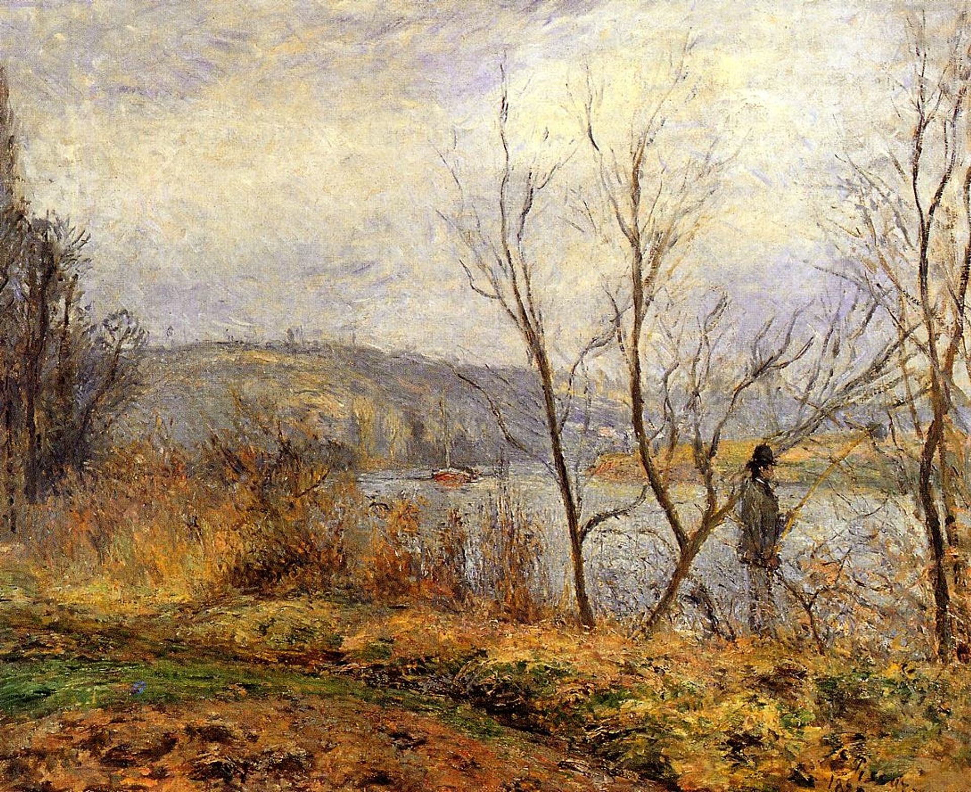 The Banks of the Oise, Pontoise (also known as Man Fishing) by Camille Pissarro