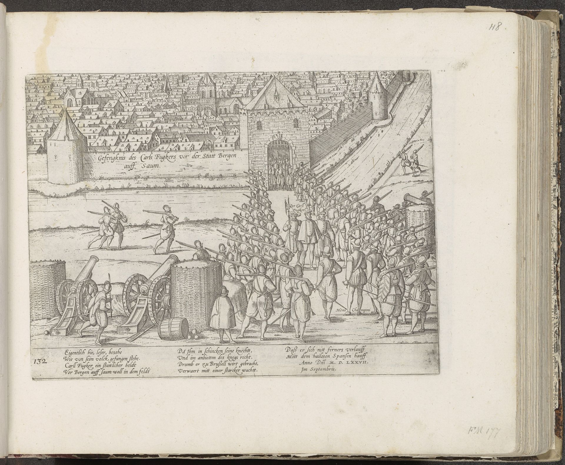 Carl Fugger en Fronsberger gevangen genomen voor Bergen op Zoom, 1577 by Frans Hogenberg