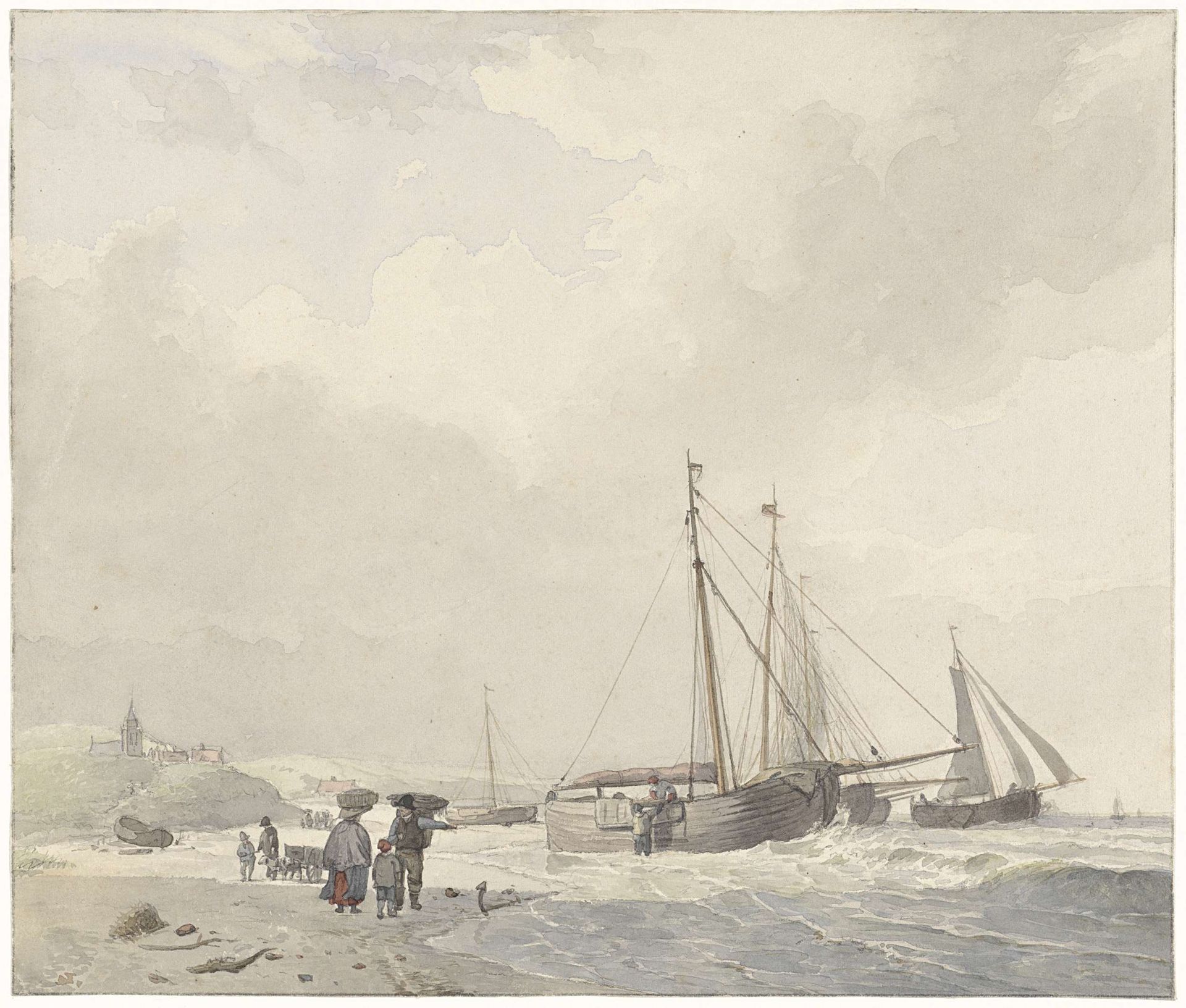 Gezicht op het strand bij Scheveningen by Hendrikus van de Sande Bakhuyzen