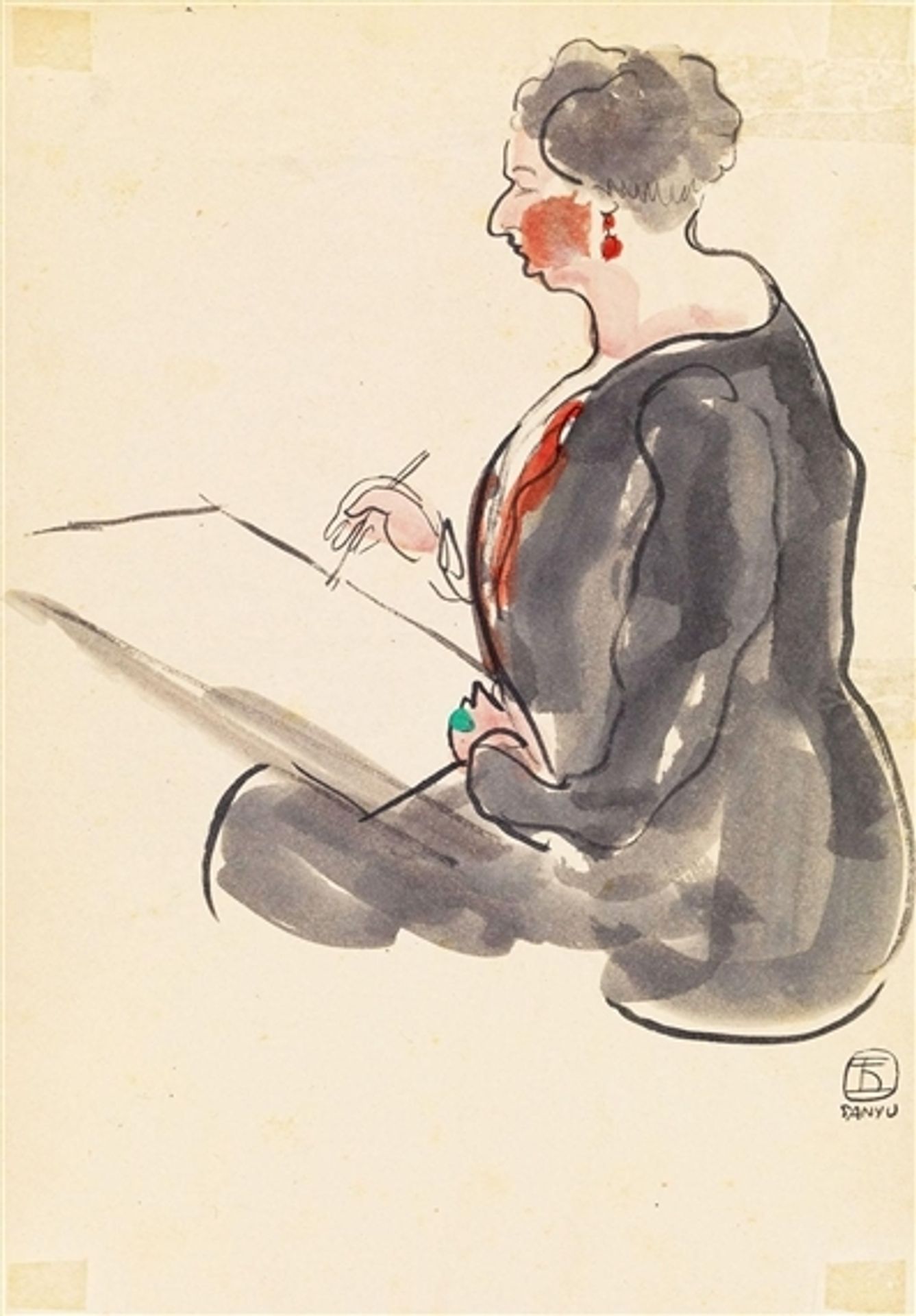 Female painter wearing a Beryl ring by Sanyu