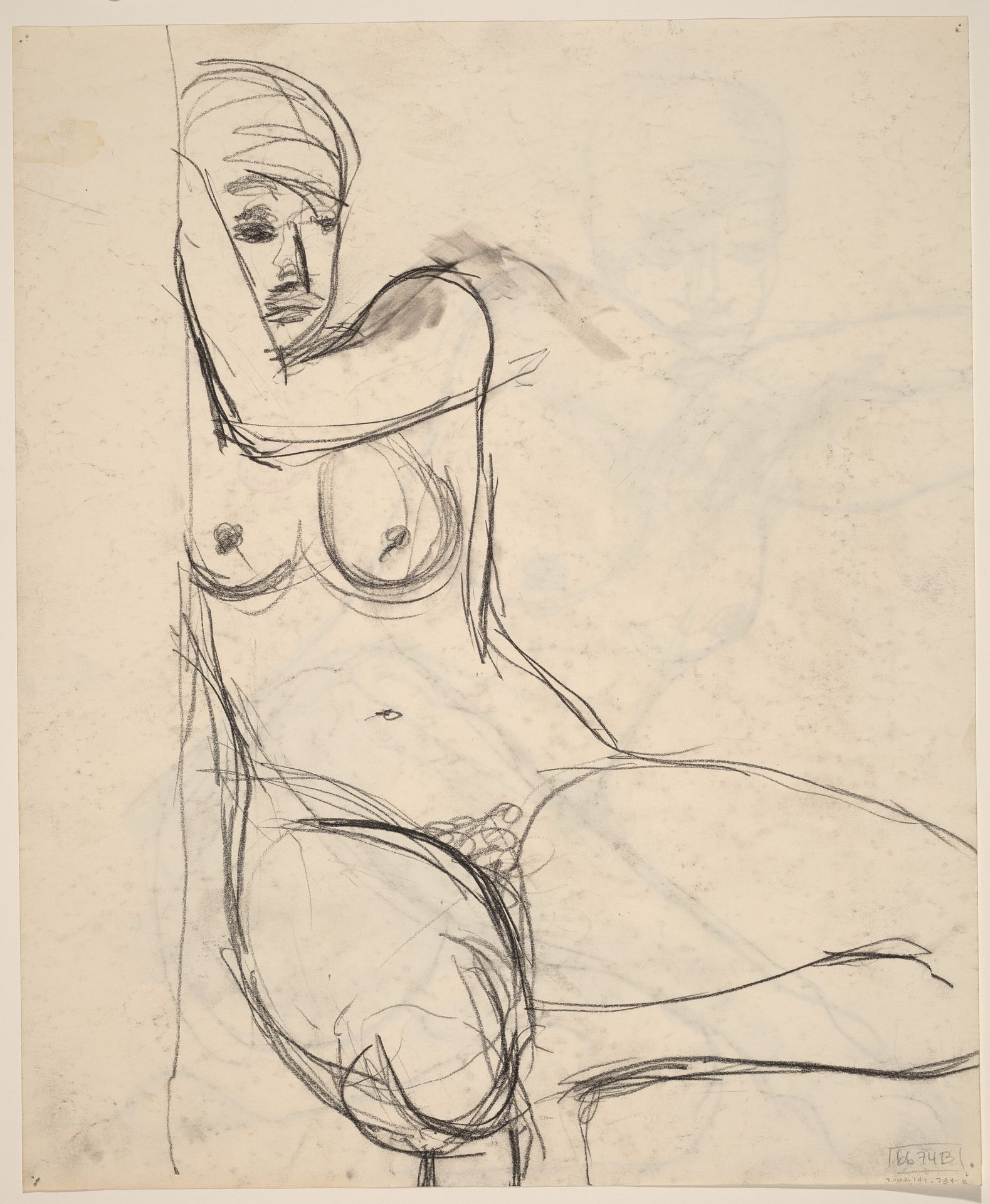 Untitled [female nude squatting beside a wall] [verso] by Richard Diebenkorn