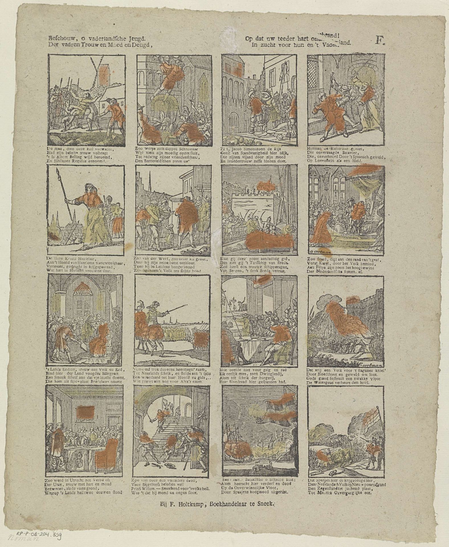 Beschouw, o vaderlandsche jeugd! / Der vadren trouw en moed en deugd. / En dat uw teeder hart ontbrand'/ In zucht voor hun en 't vaderland by Gerrit Oortman
